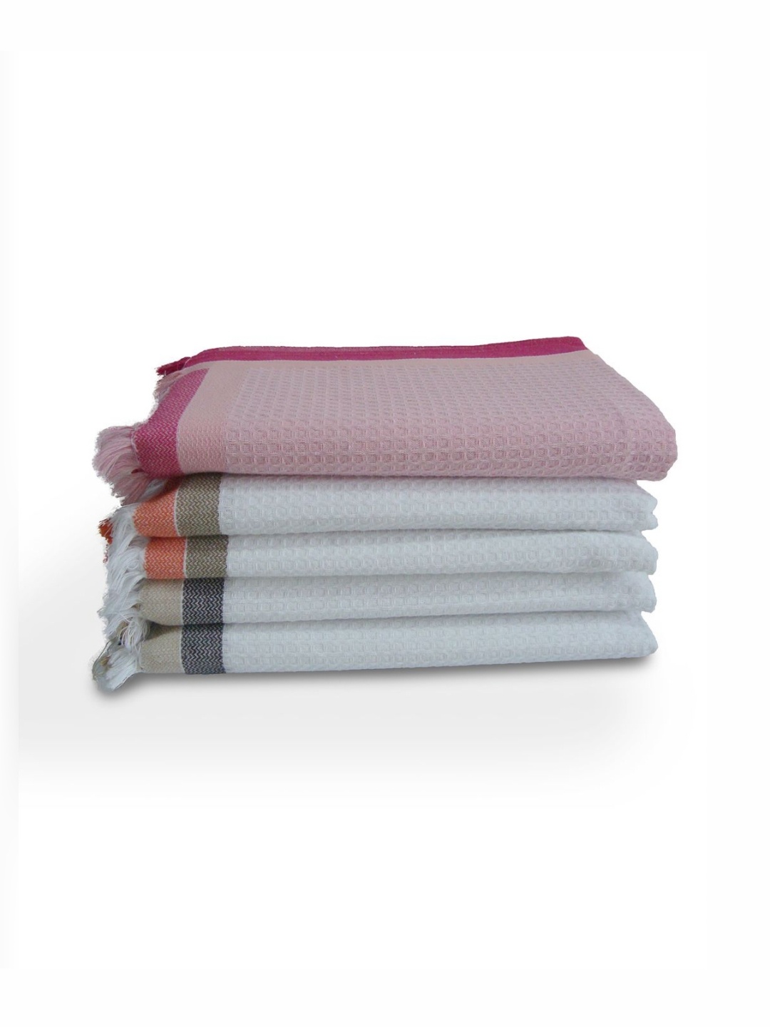 

Aura White & Orange Colored 5 Pieces Pure Cotton 210 GSM Bath Towels