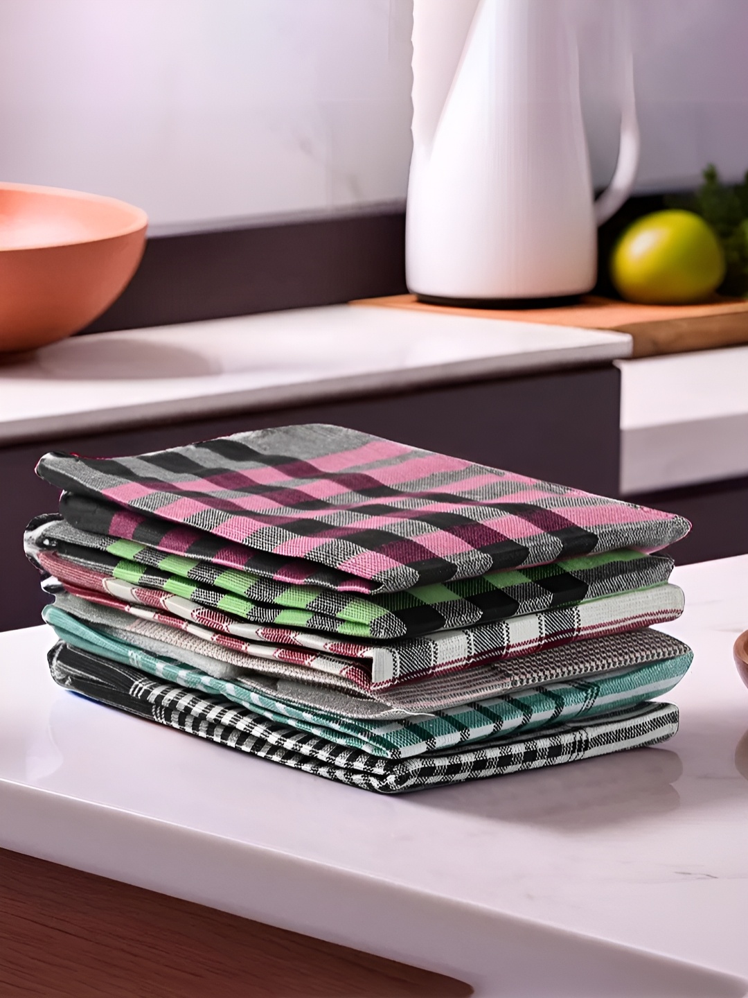 

Kuber Industries Grey & Pink 24 Pieces Checked Durable Cotton Kitchen Towels