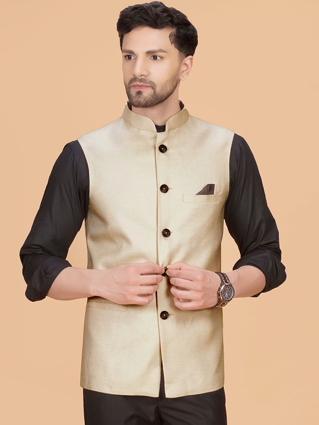 

LA'SCOOT Woven Linen Nehru Jacket, Grey