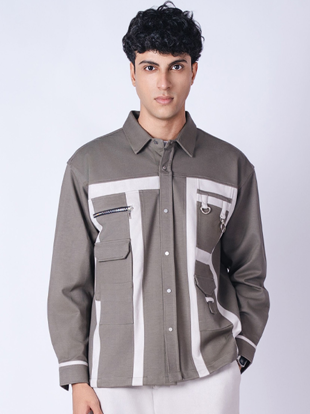 

HOP HEAD Unisex Solid Spread Collar Jacket, Grey