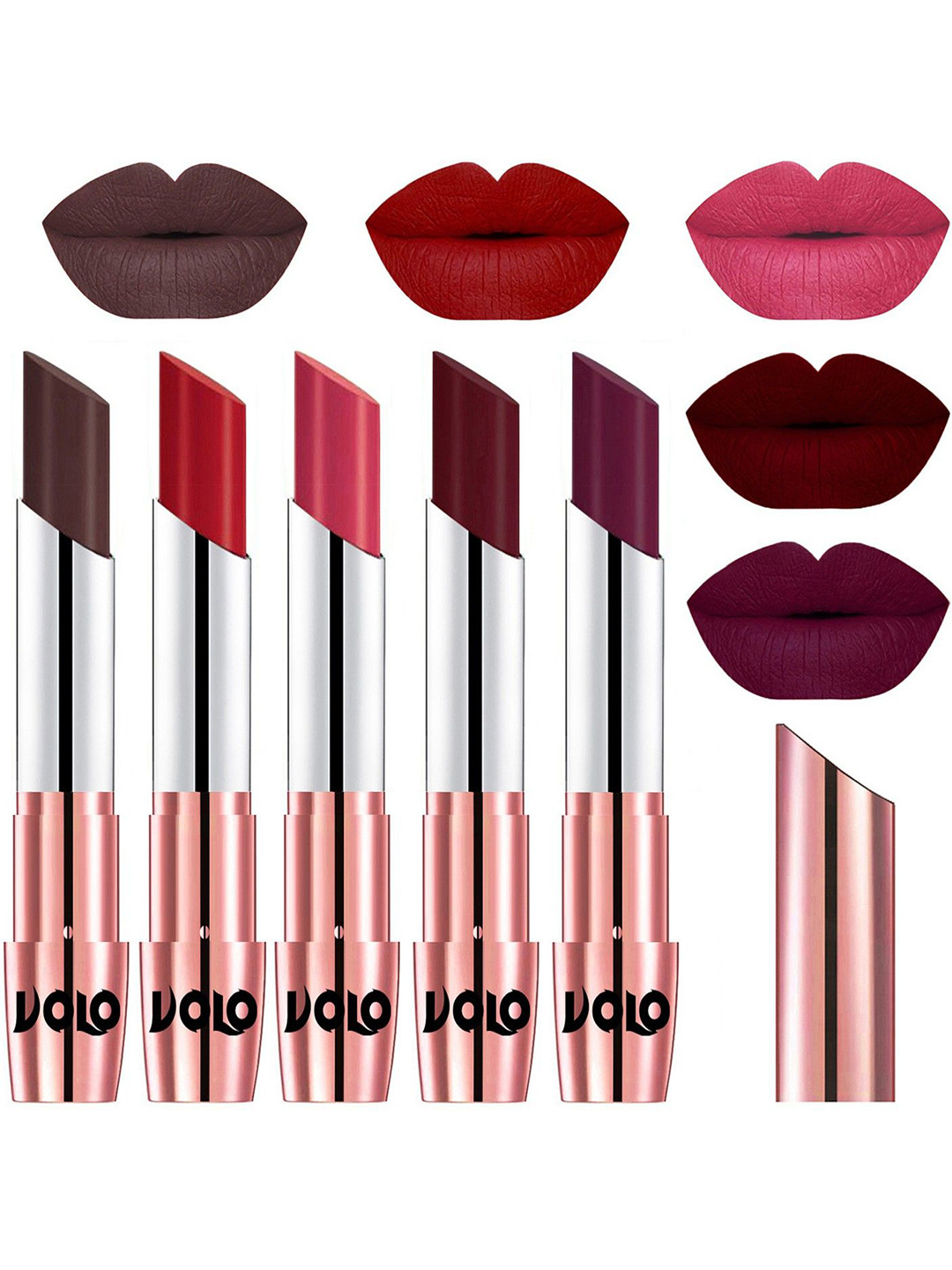 

VOLO Set Of 5 Creme Matte Lipstick-3.5g-Chocolate-Tomato Red- Pink- Maroon-Wine, Multi