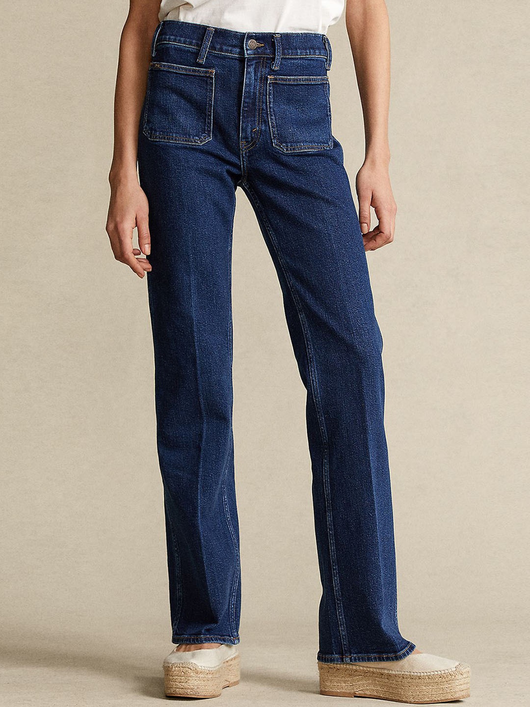

Polo Ralph Lauren Women Pure Cotton Flared Jeans, Navy blue