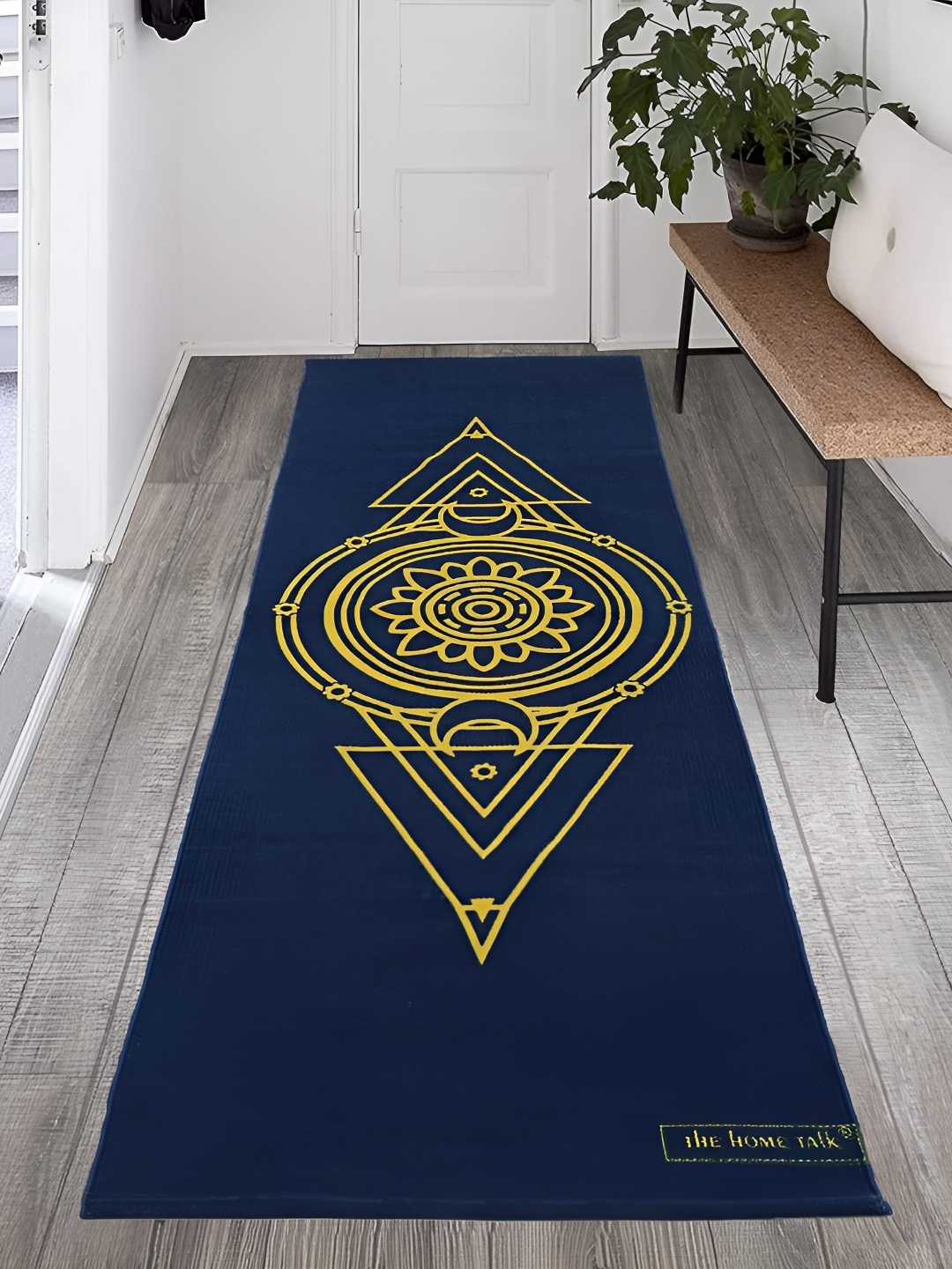 

THE HOME TALK Navy Blue and Yellow Printed Cotton Yoga Mats