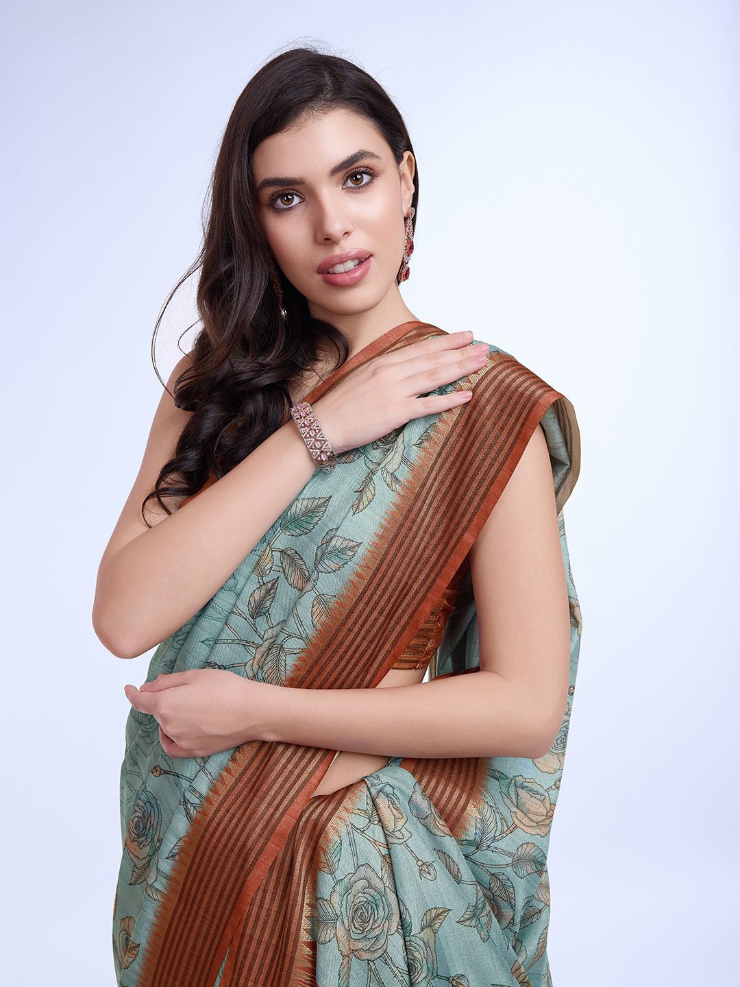 

all about you Floral Printed Saree, Sea green