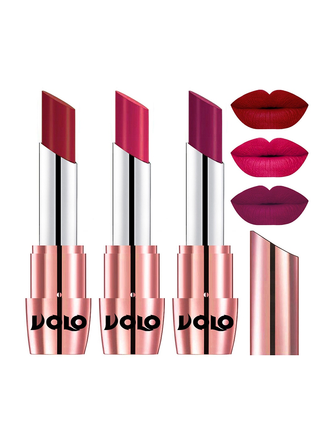

VOLO Set Of 3 Creme Matte Lipstick-3.5 g Each-643-Magenta 644-Red 645-Passion Pink