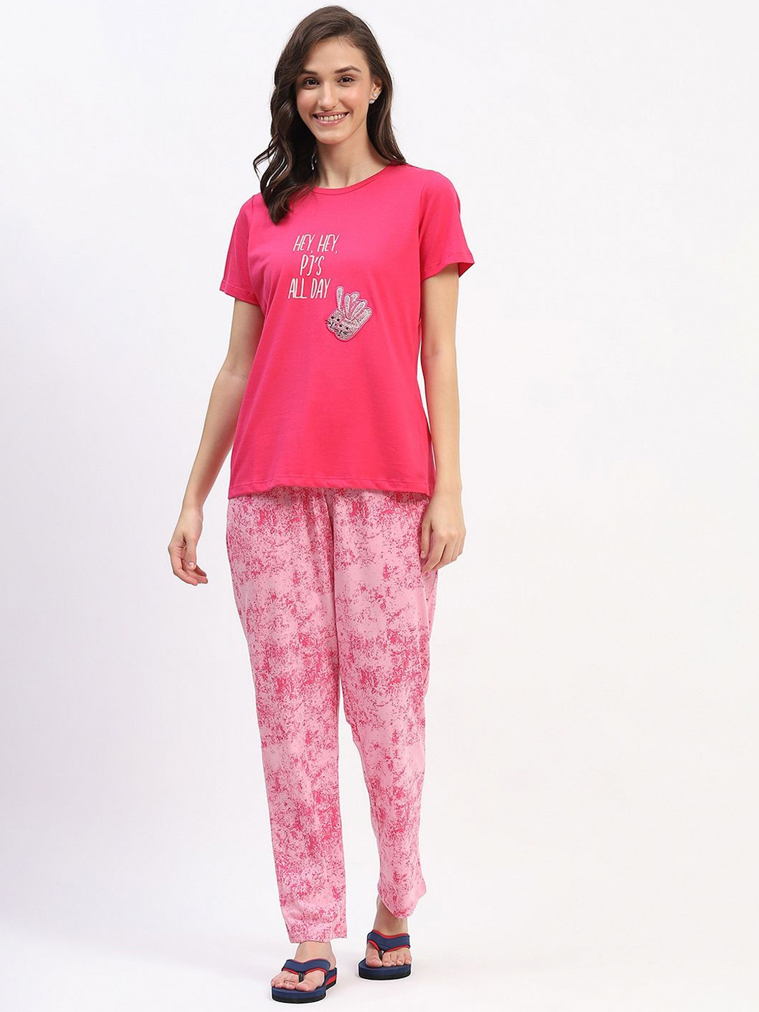 

MADAME M SECRET Women Printed Pure Cotton Night suit, Pink
