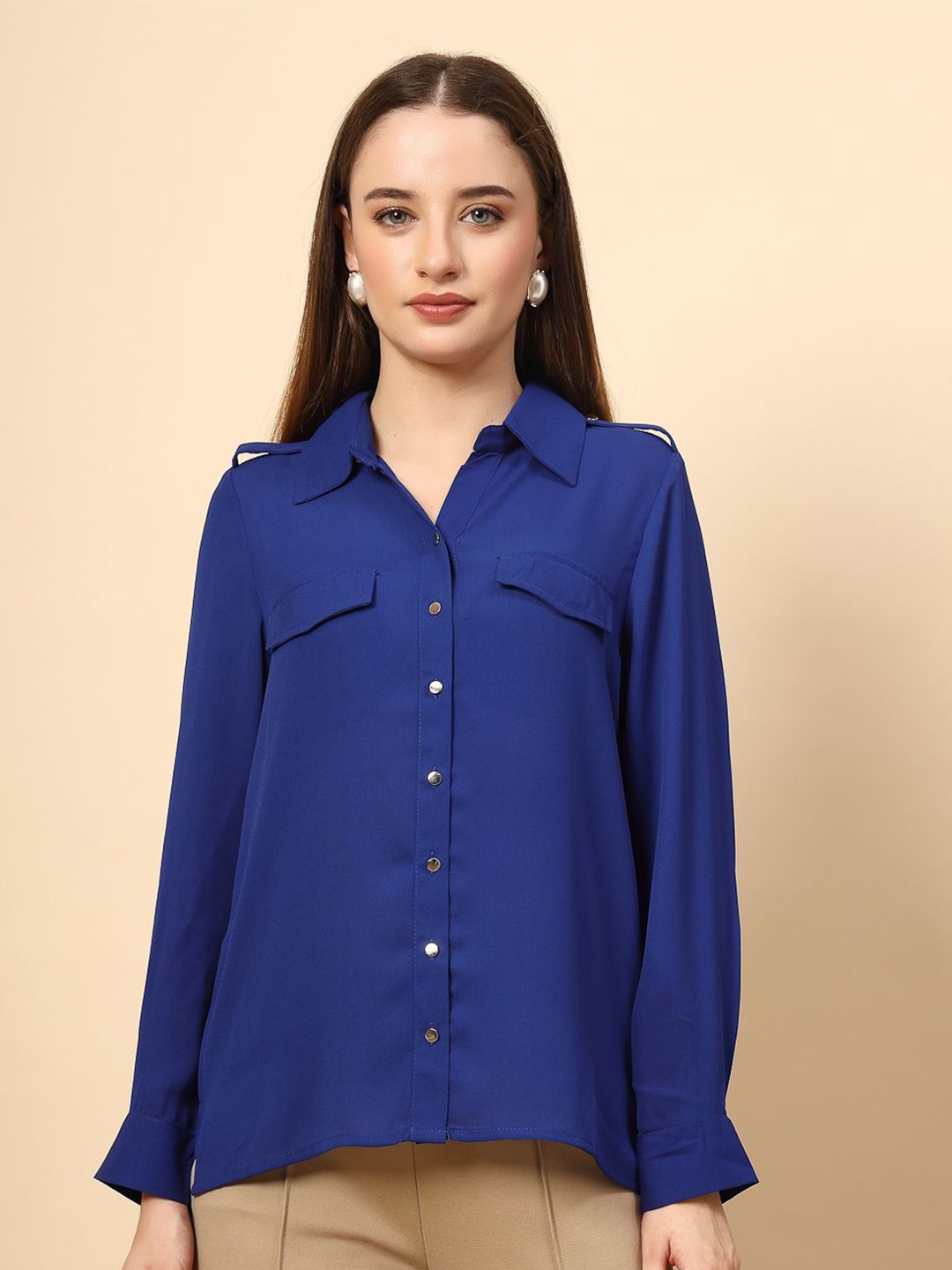 

Gipsy Women New Spread Collar Solid Casual Shirt, Blue
