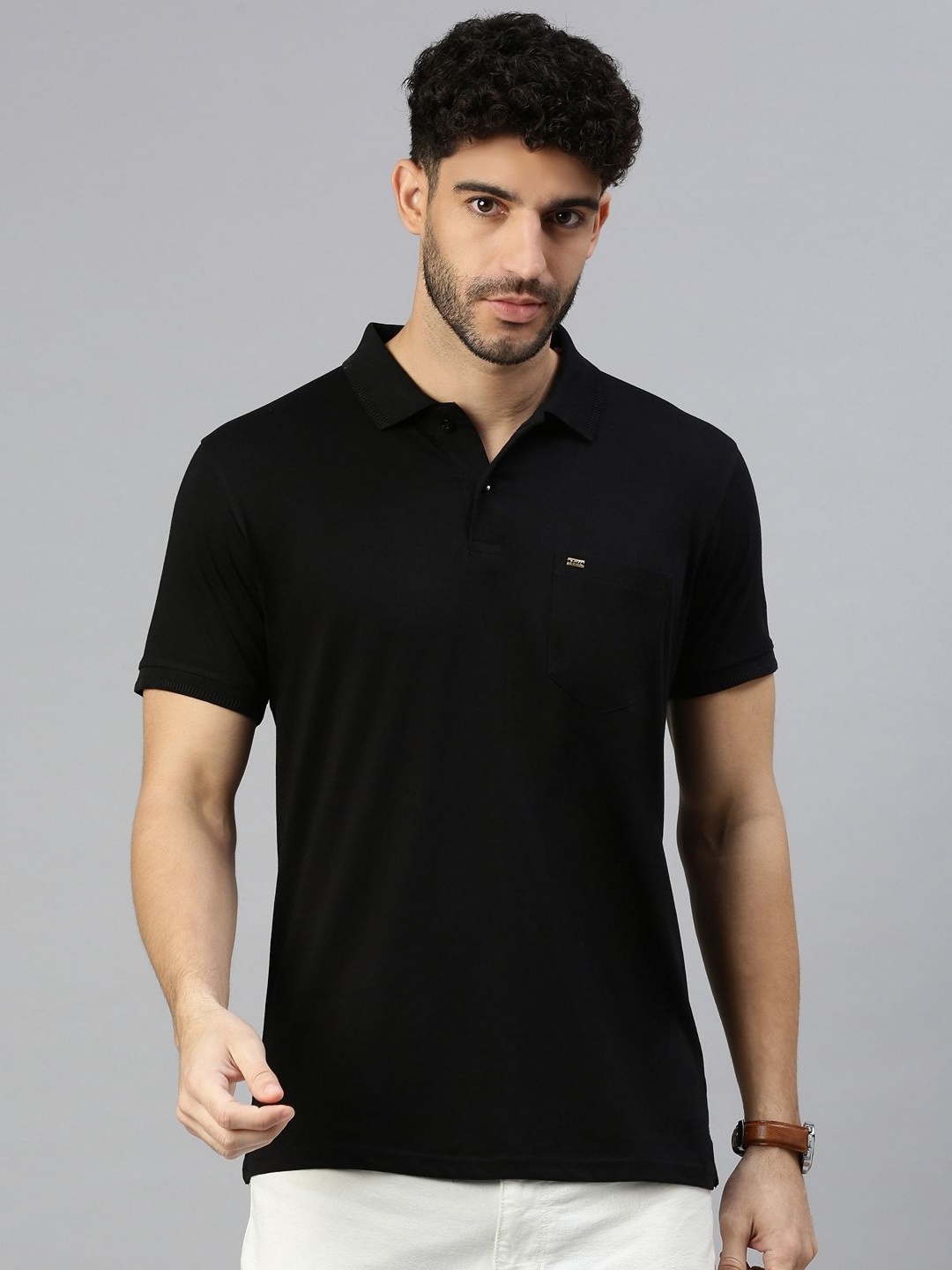 

ZEDD Men Solid Polo Collar Cotton T-shirt, Black