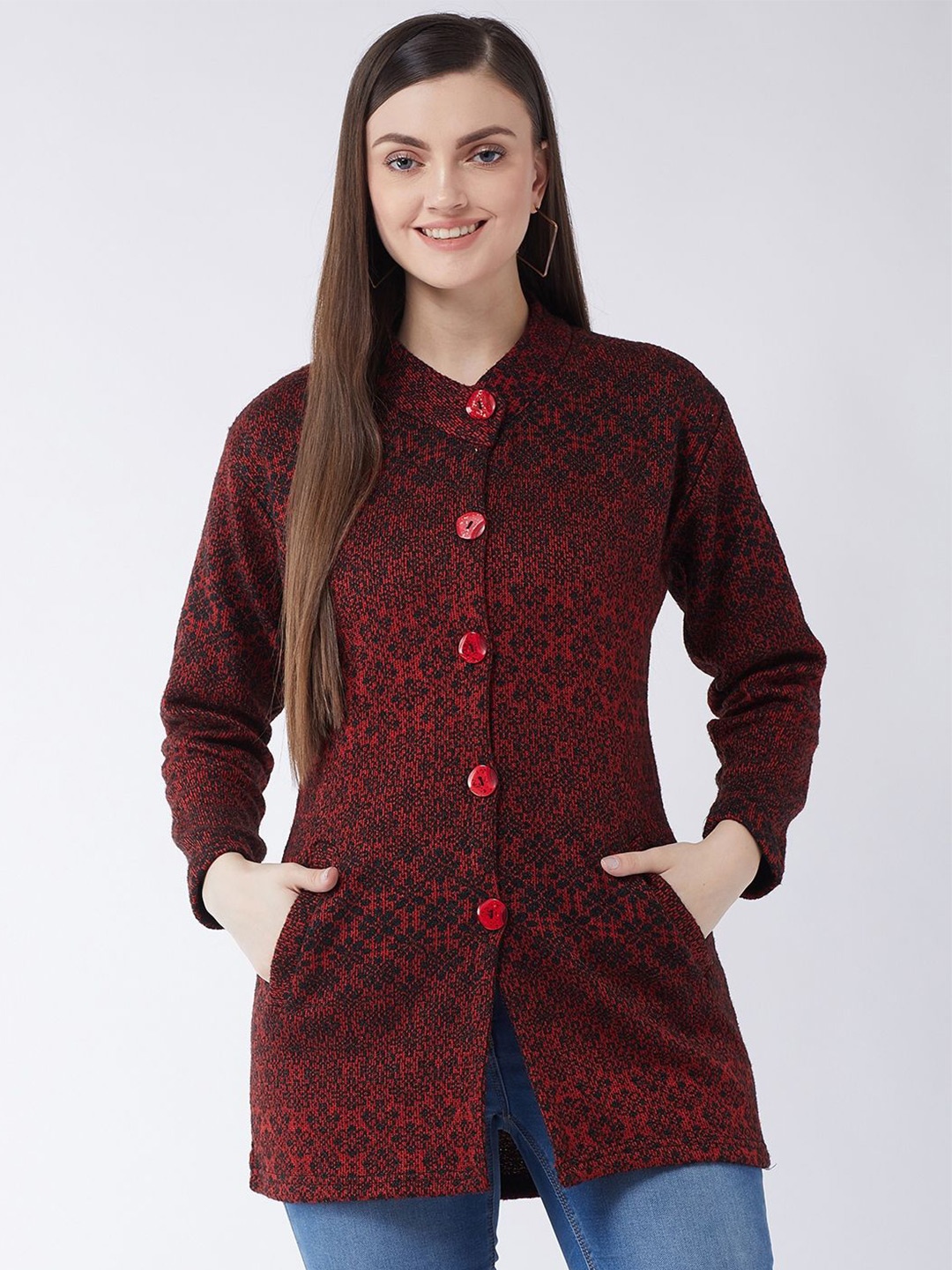 

PIVL Women Floral Printed Longline Cardigan Sweater, Red