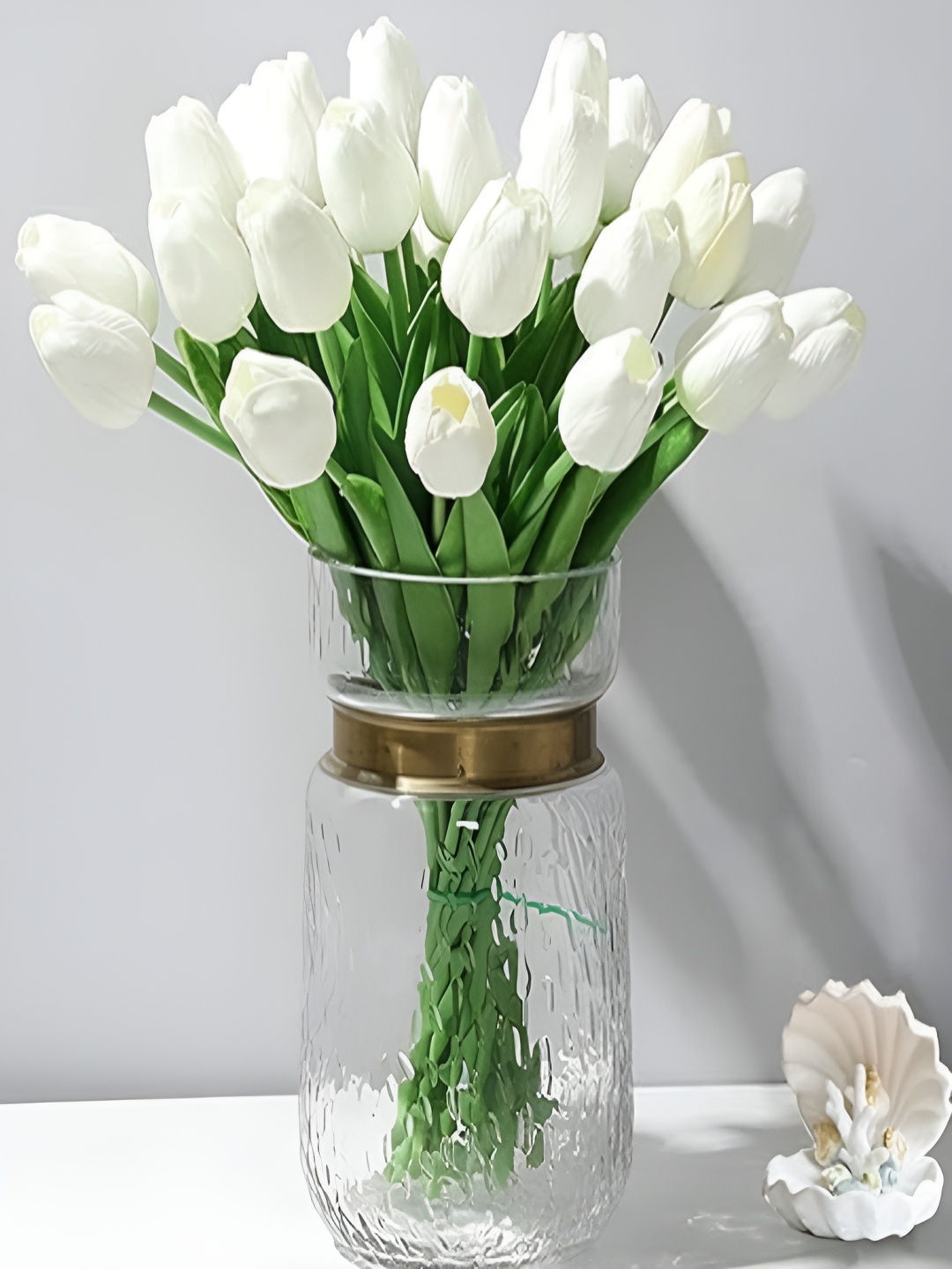 

VRB DECOR Green & White 10 Pieces Tulip Artificial Flower