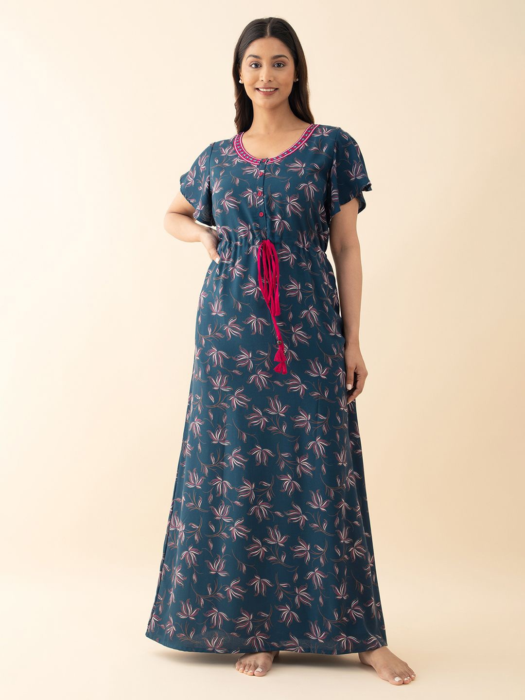 

Maybell Floral Printed Maxi Nightdress, Blue