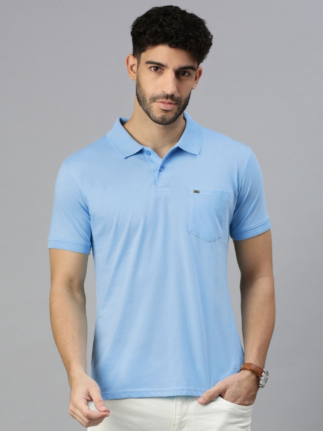 

ZEDD Men Solid Polo Collar Cotton T-shirt, Turquoise blue