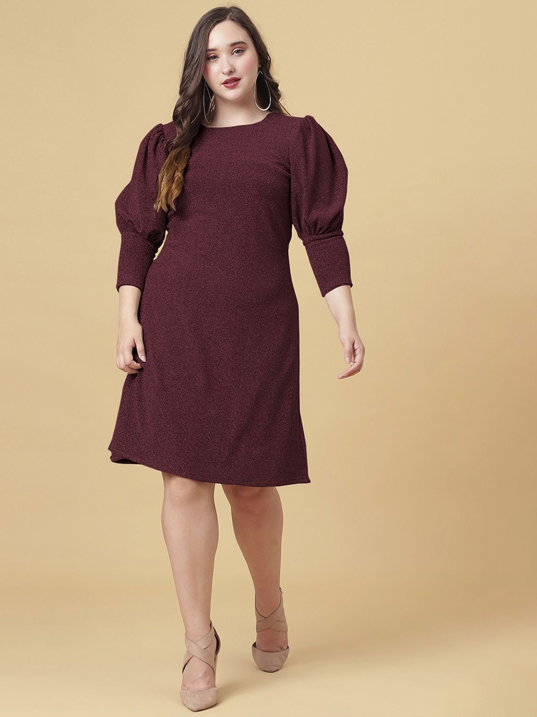 

Curvy Lane Plus Size Puff Sleeve Net Sheath Dress, Maroon