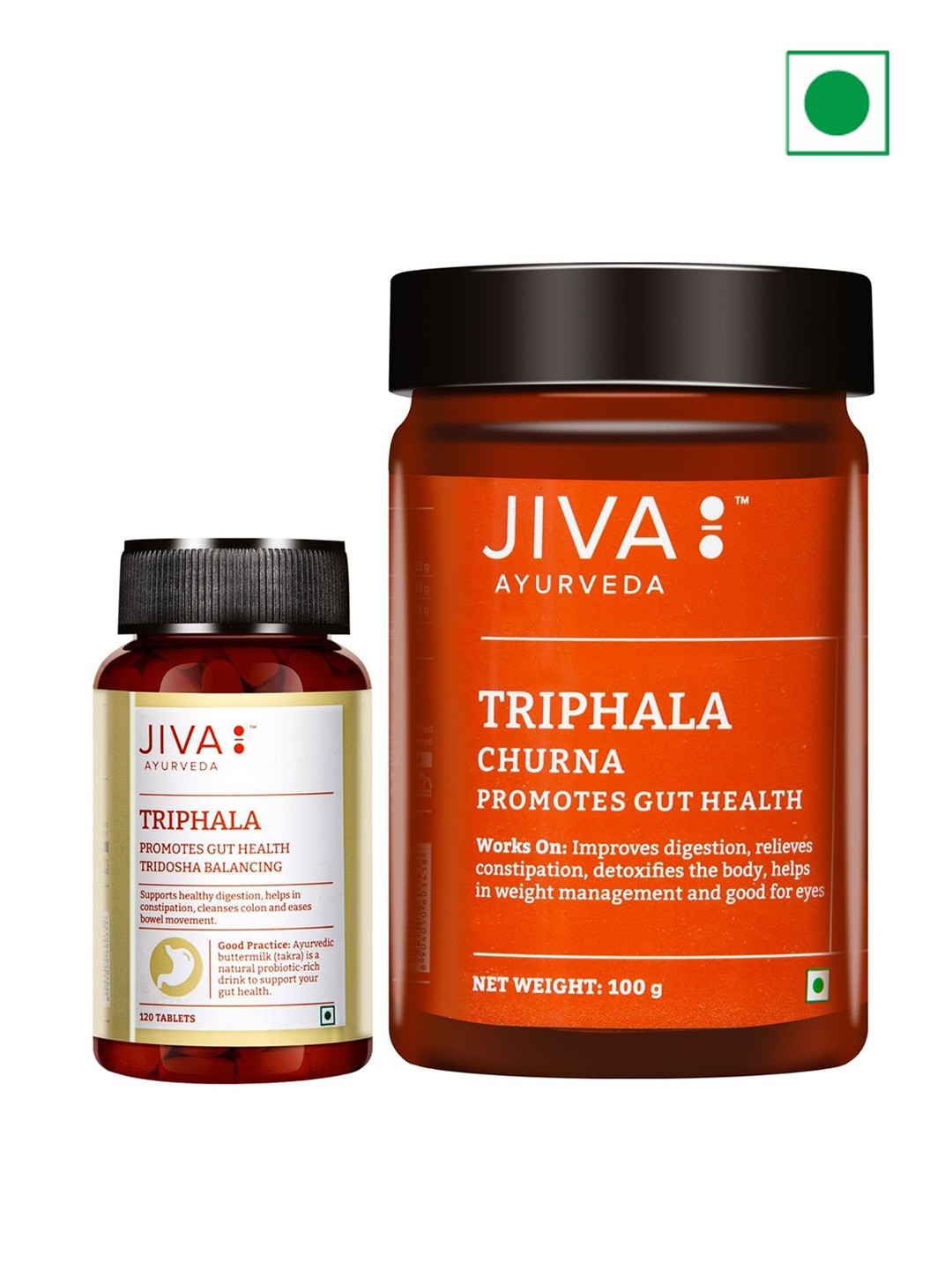 

Jiva Set Of 2 Triphala Tablets 120 Tablets With Triphala Churna 100 g, White