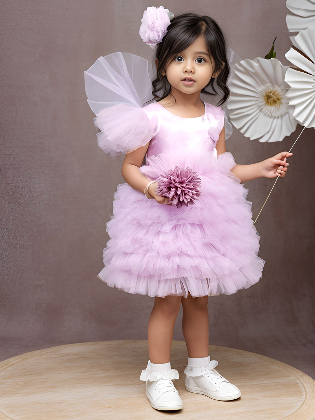 

Foreverkidz Girls Self Design Round Neck A-Line Dress, Lavender