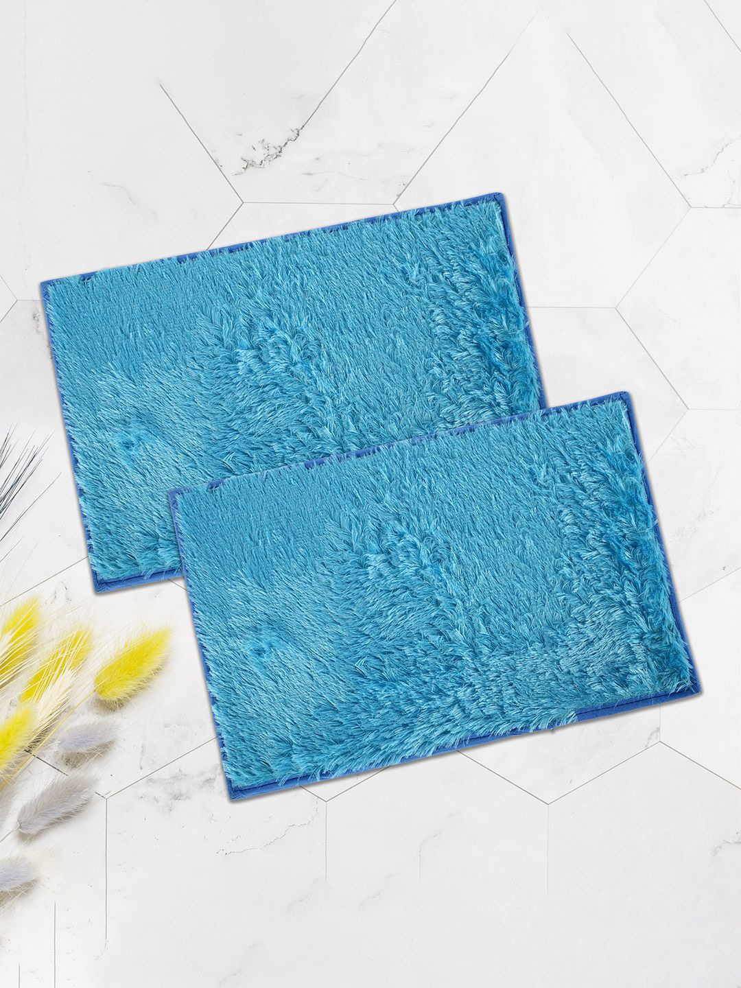 

Kuber Industries Blue 2 Pieces Textured Anti Slip No Shredding Doormats