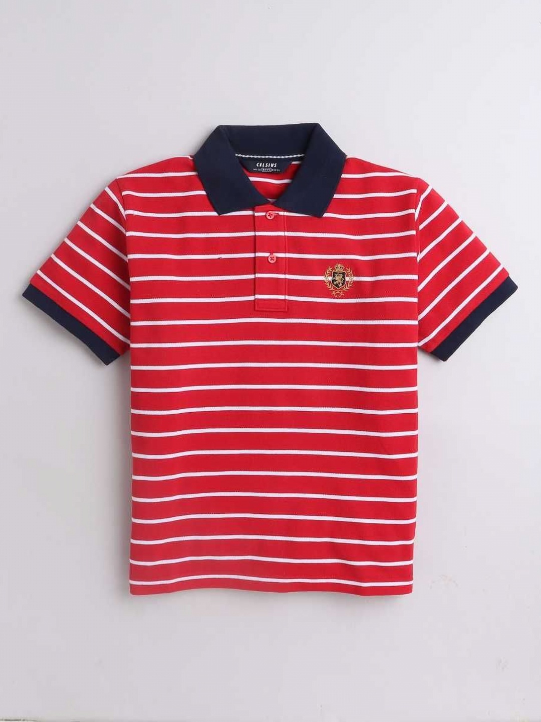 

CELSIUS Unisex Kids Striped Polo Collar Cotton T-shirt, Red
