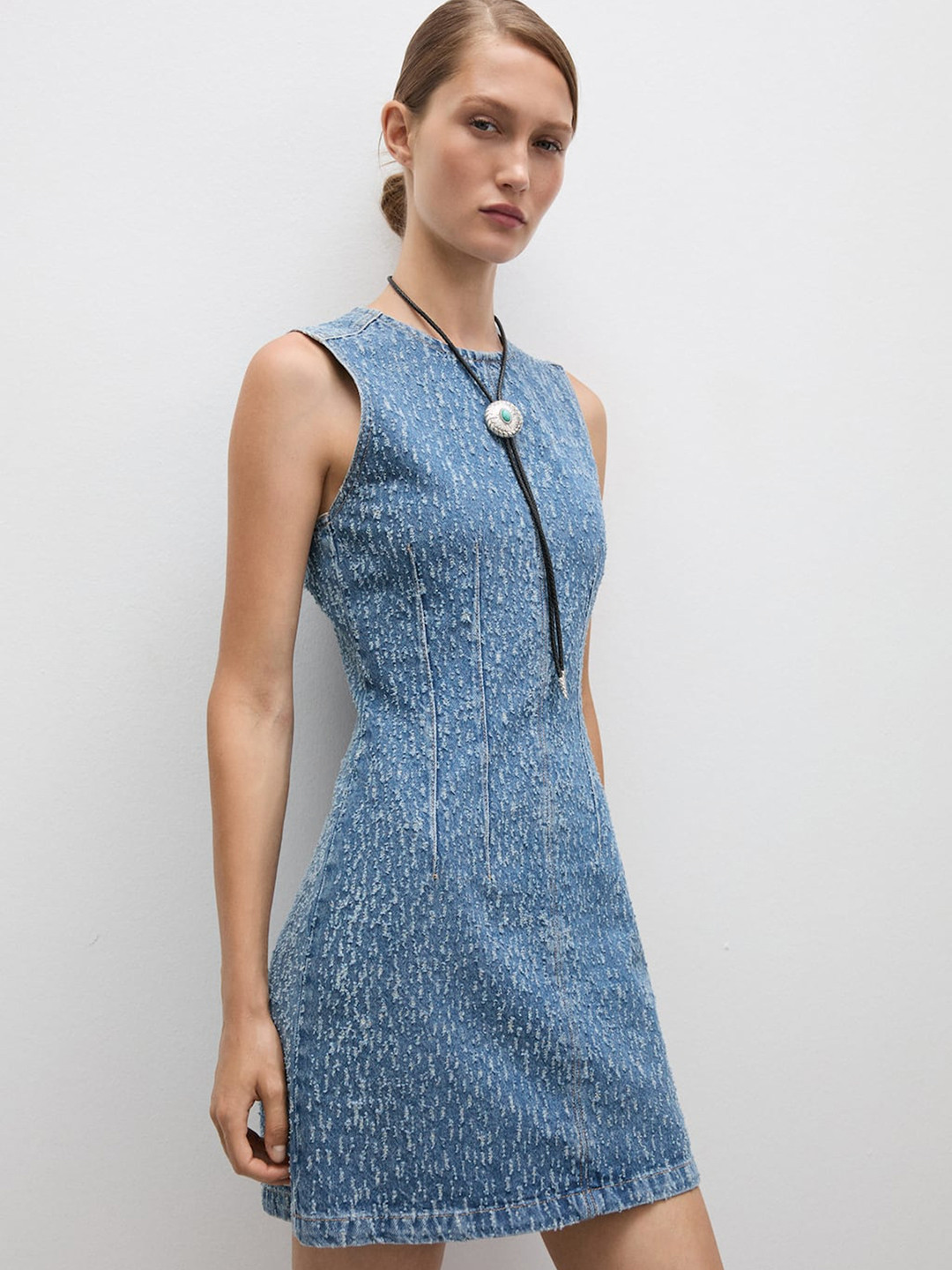 

MANGO Ripped Denim A-Line Mini Dress, Blue