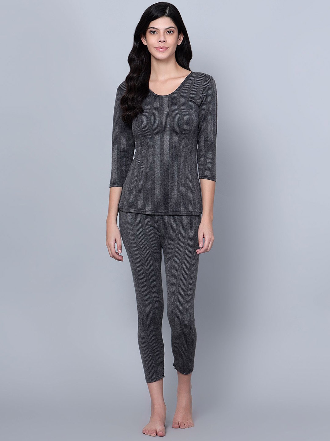 

BAESD Women Ribbed Cotton Thermal Set, Grey