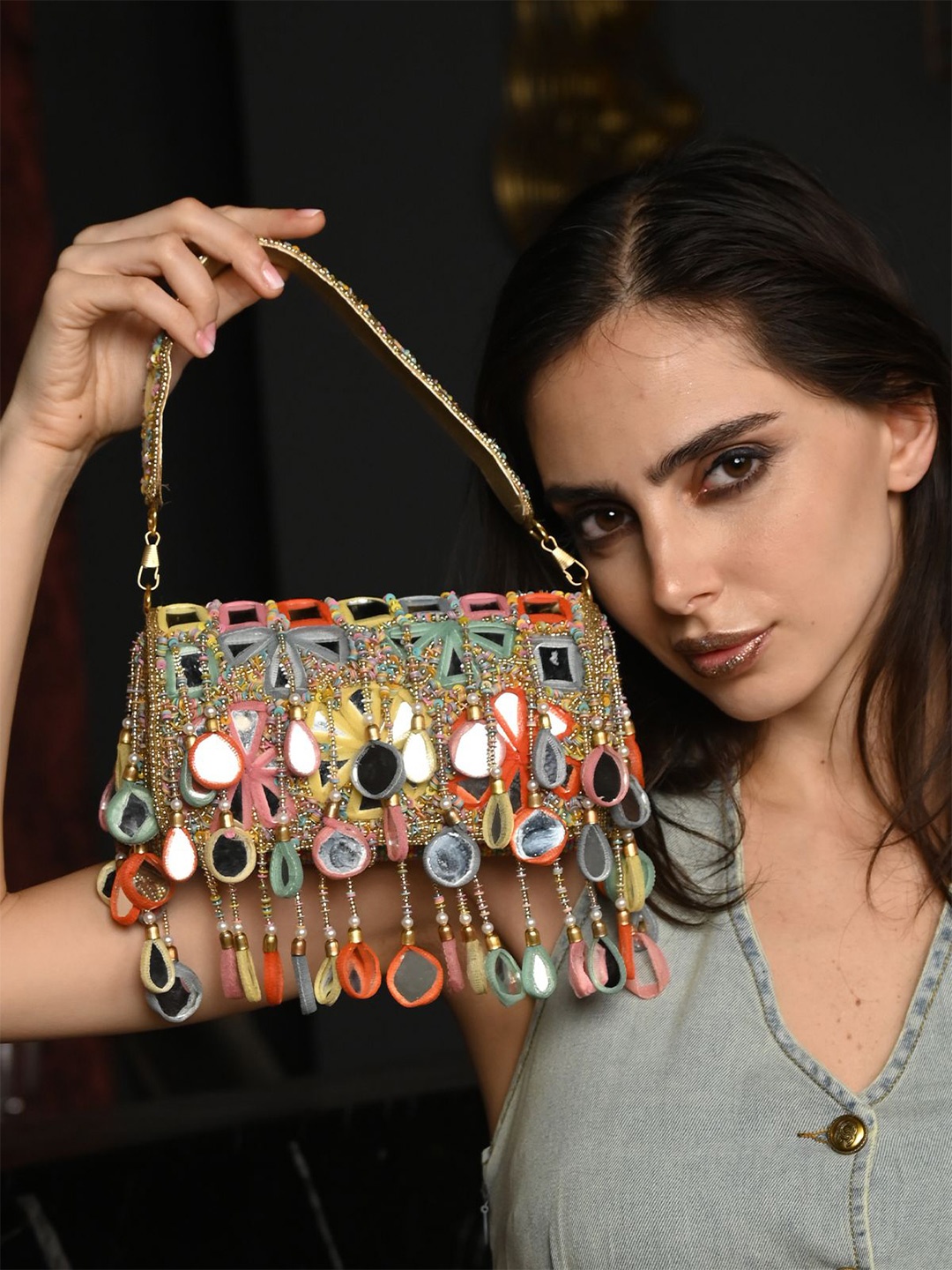 

ODETTE Embellished Purse Clutch, Red