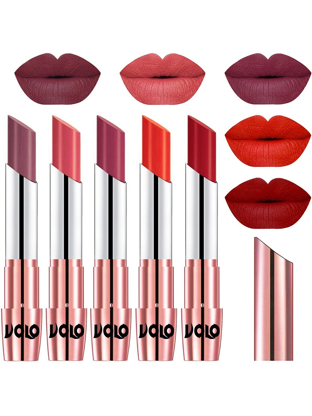 

VOLO Set Of 5 Matte Lipsticks - Plum 36-Dark Peach 37-Rose Pink 38-Coral 39-Tomato Red 40