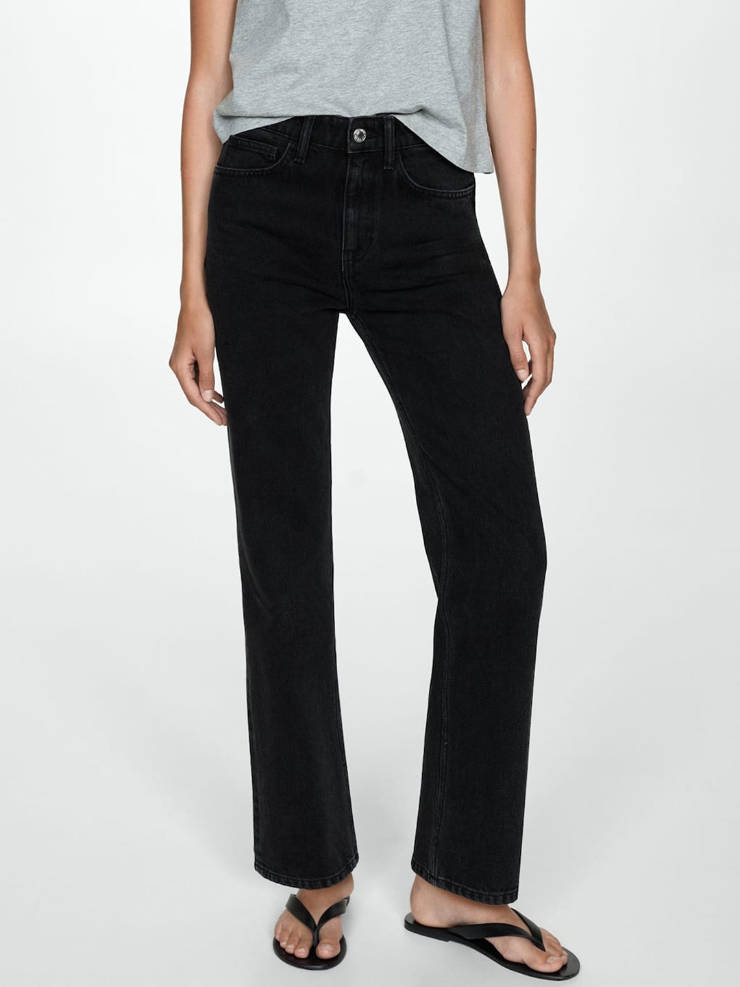 

MANGO Women Straight Fit Jeans, Black