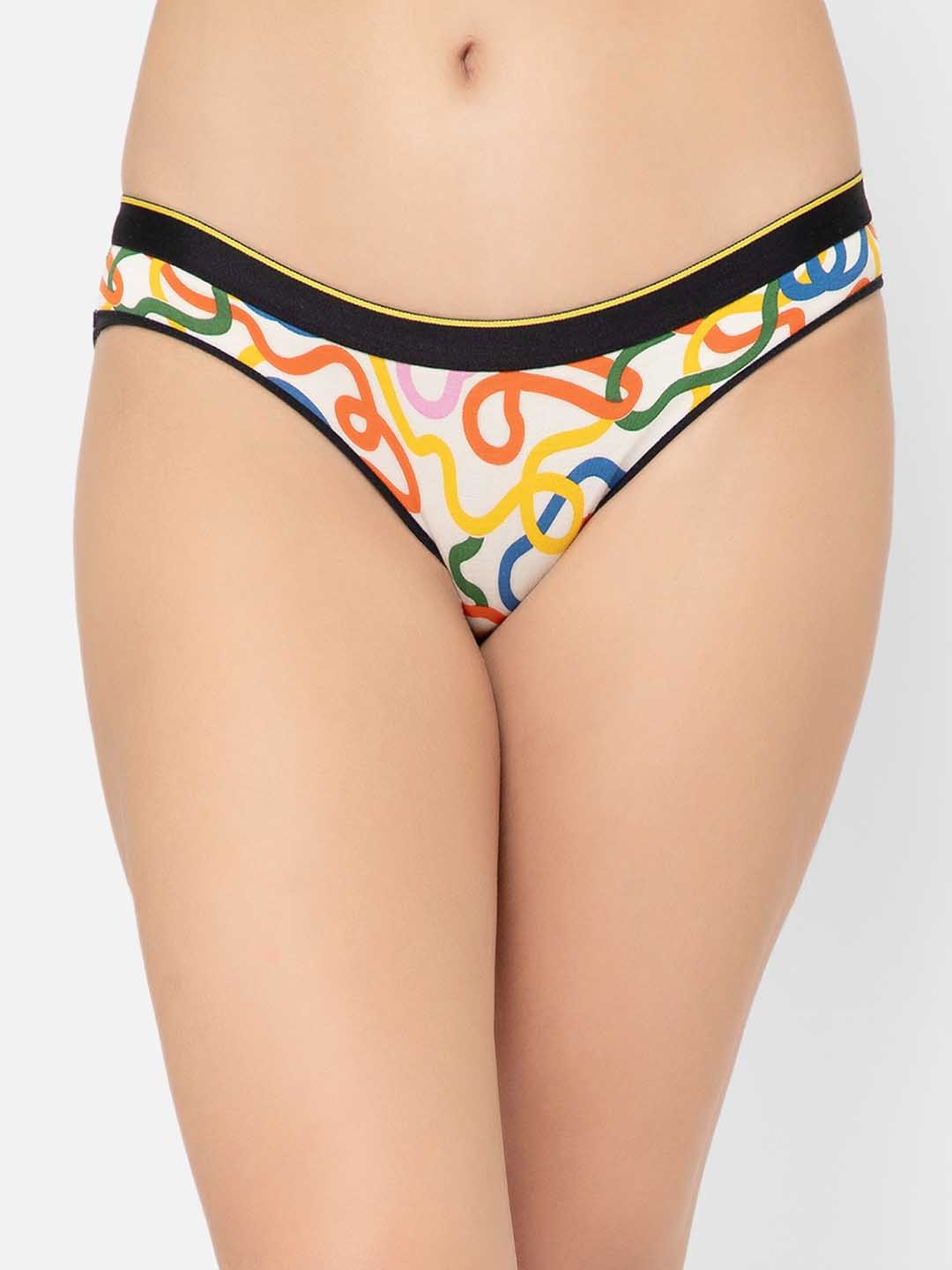 

bummer Women White Micro Modal String Theory Printed Mid-Rise Bikini Briefs