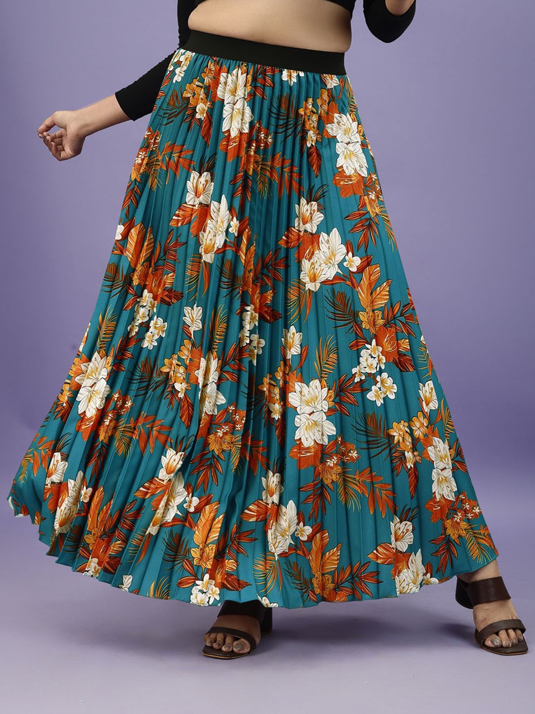 

OTABU Printed Pleated A-Line Maxi Skirts, Blue