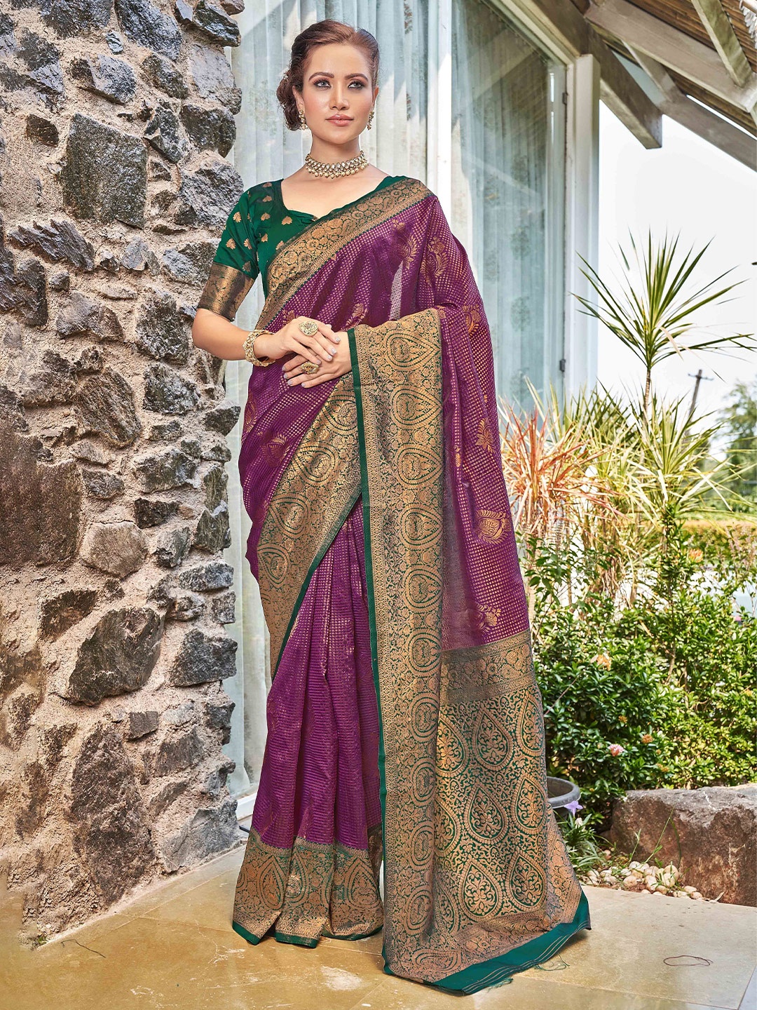 

Krimmple Woven Design Zari Kanjeevaram Saree, Purple