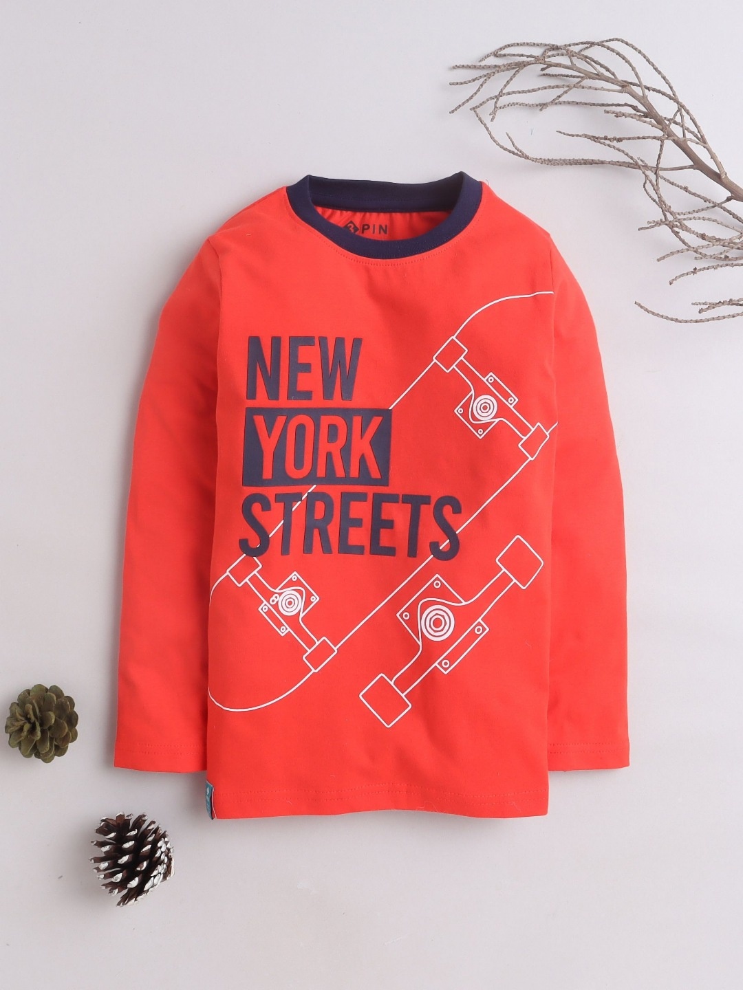 

3PIN Boys Typography Printed Round Neck Cotton T-shirt, Orange