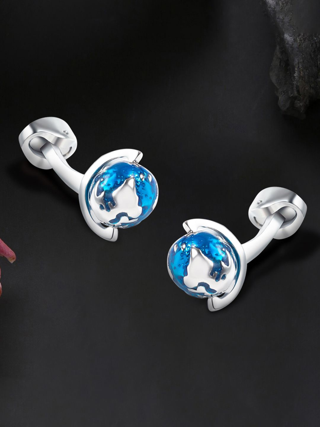 

Peora Silver Plated Stainless Steel Round Cufflinks, Blue