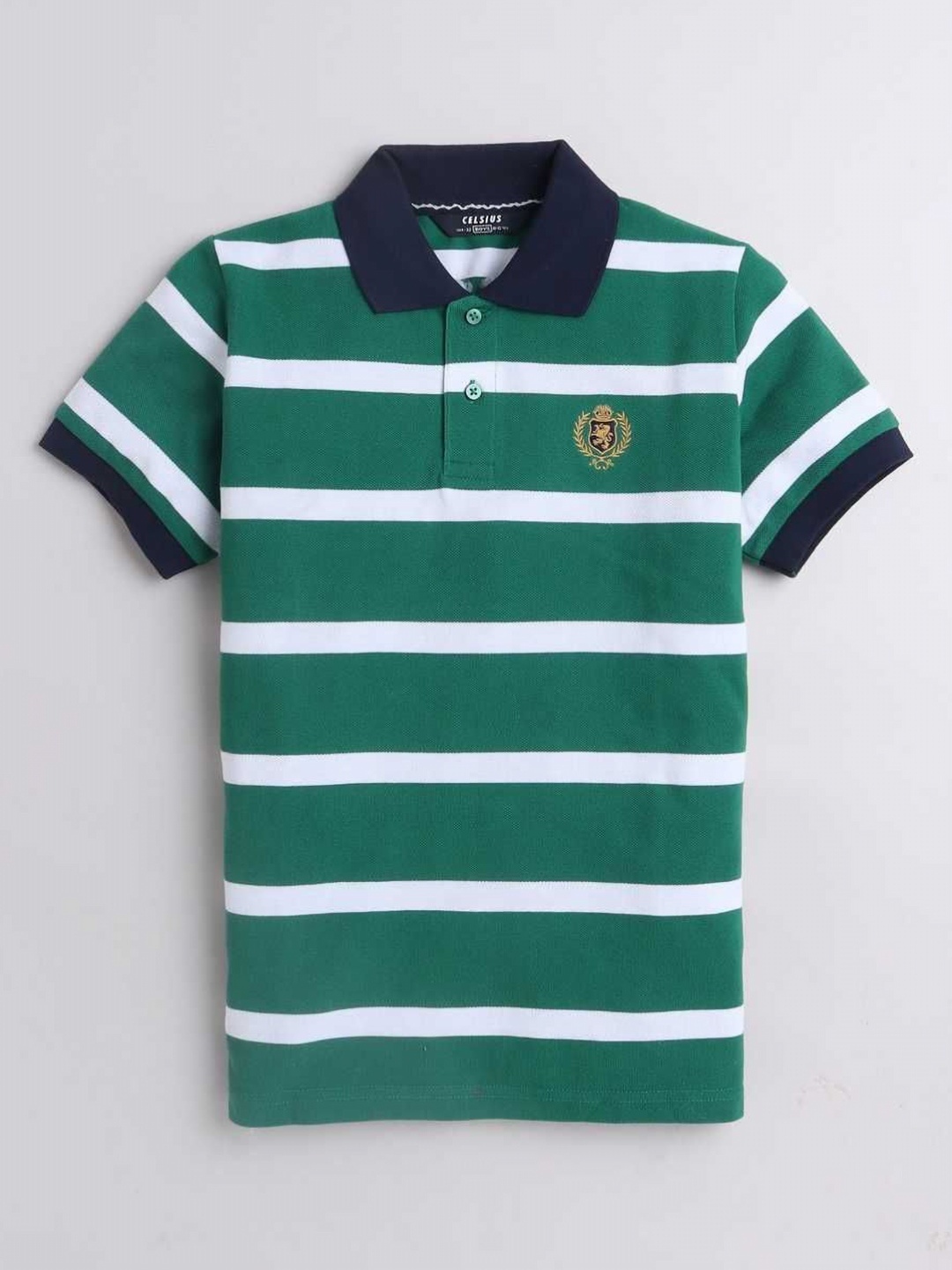 

CELSIUS Unisex Kids Striped Polo Collar Cotton T-shirt, Green