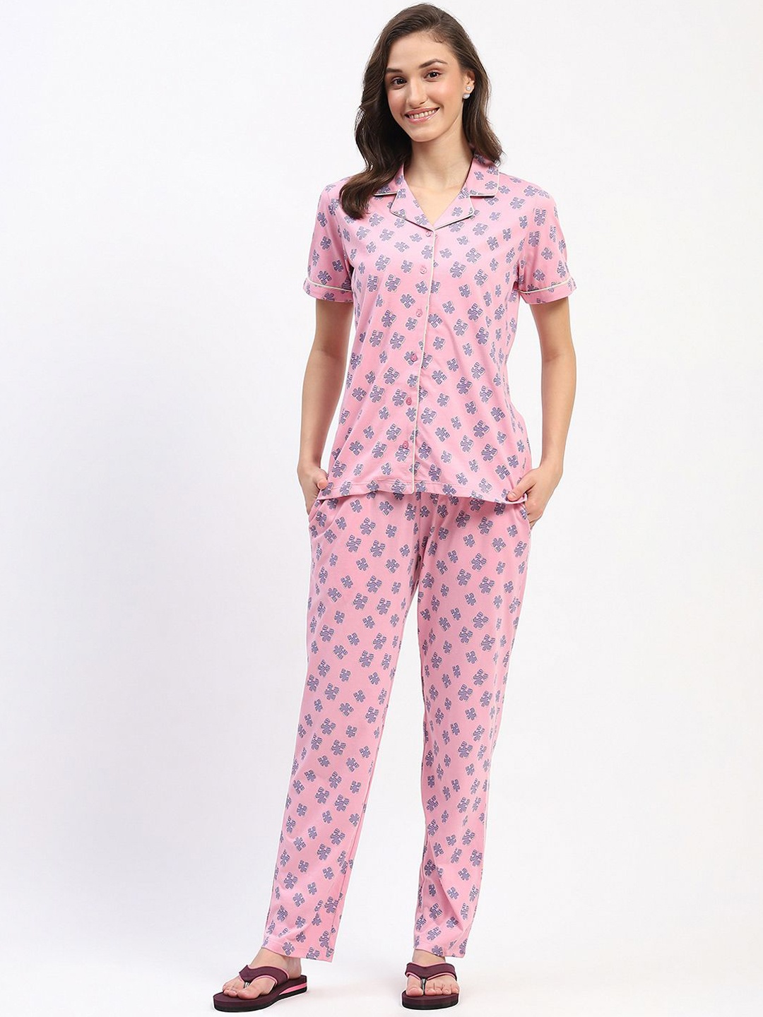 

MADAME M SECRET Women Printed Night suit, Pink