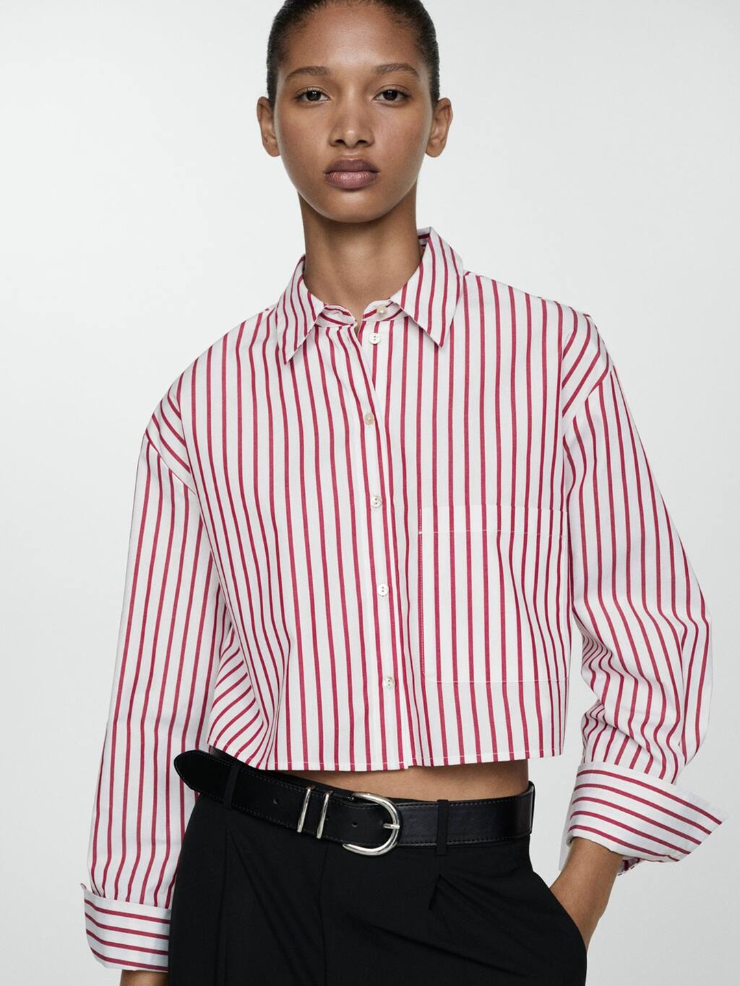 

MANGO Striped Pure Cotton Shirt, Red