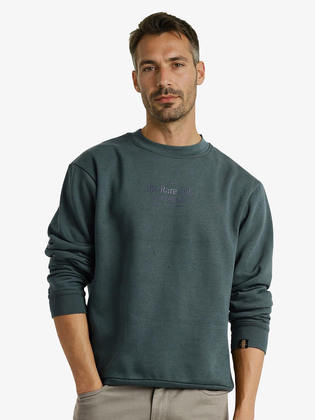 

RARE RABBIT Men Solid Round Neck Sweatshirt, Green
