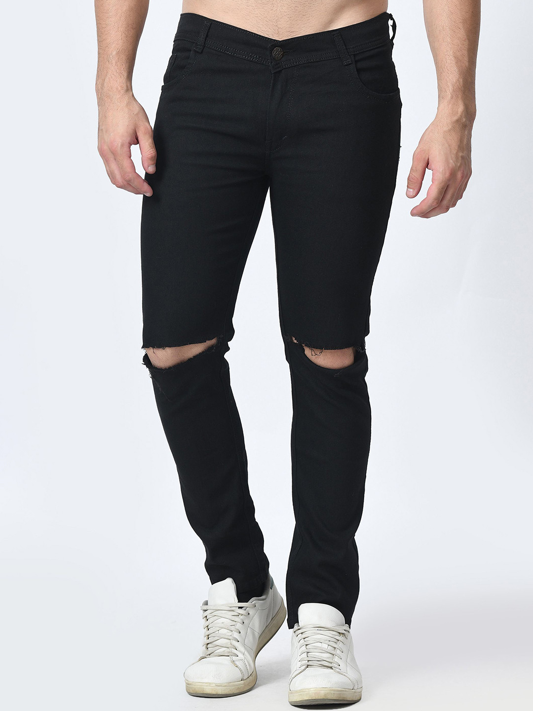 

LINARIA Men Classic Slim Fit Slash Knee Jeans, Black
