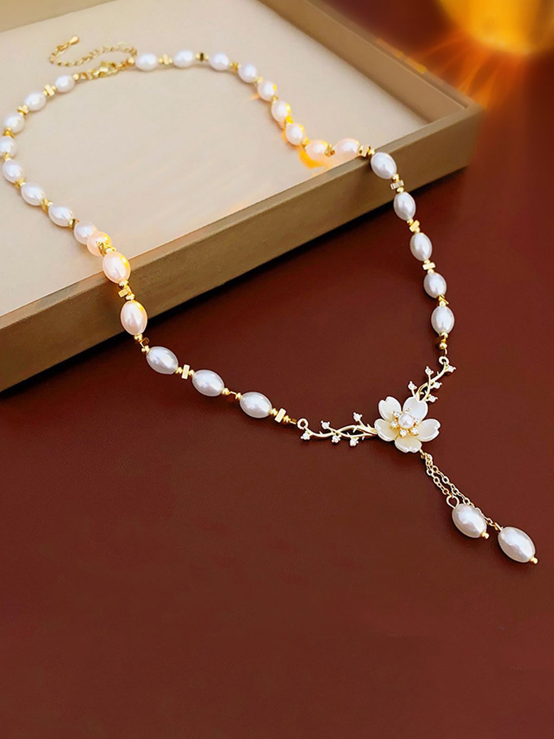 

Peora Gold-Plated Pearl Studded Floral Design Necklace