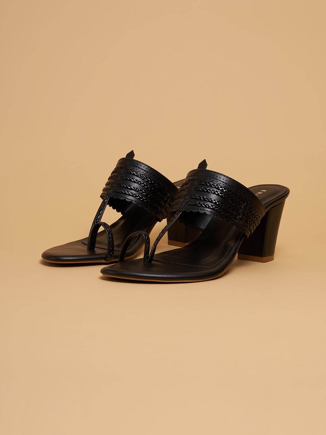 

ERIDANI Shaya Kolhapuri Block Heel Sandal, Black