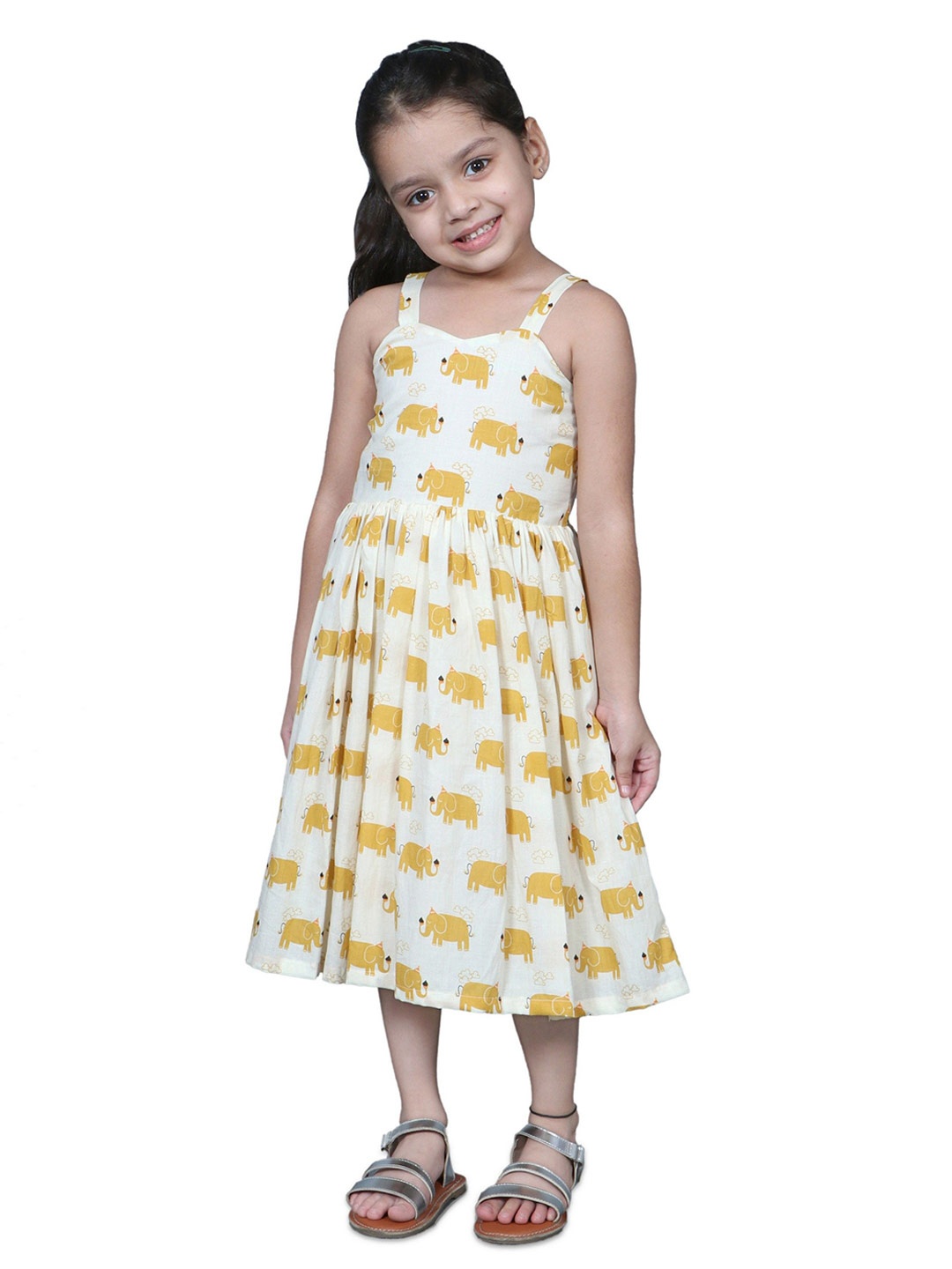 

EthIndia Girls Animal Print Fit & Flare Dress, White