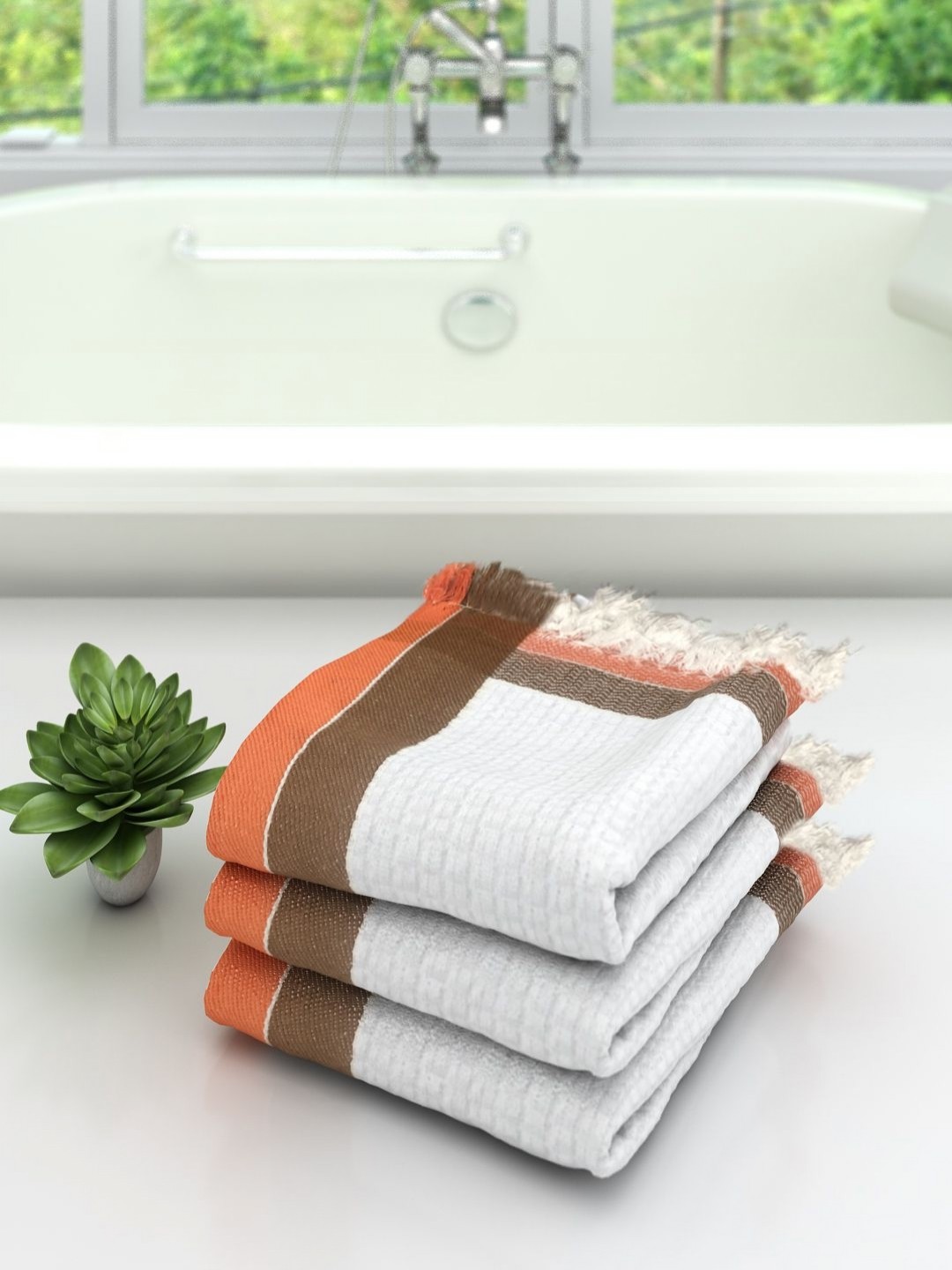 

Aura Orange & Brown 3 Pieces Cotton 210 GSM Bath Towels