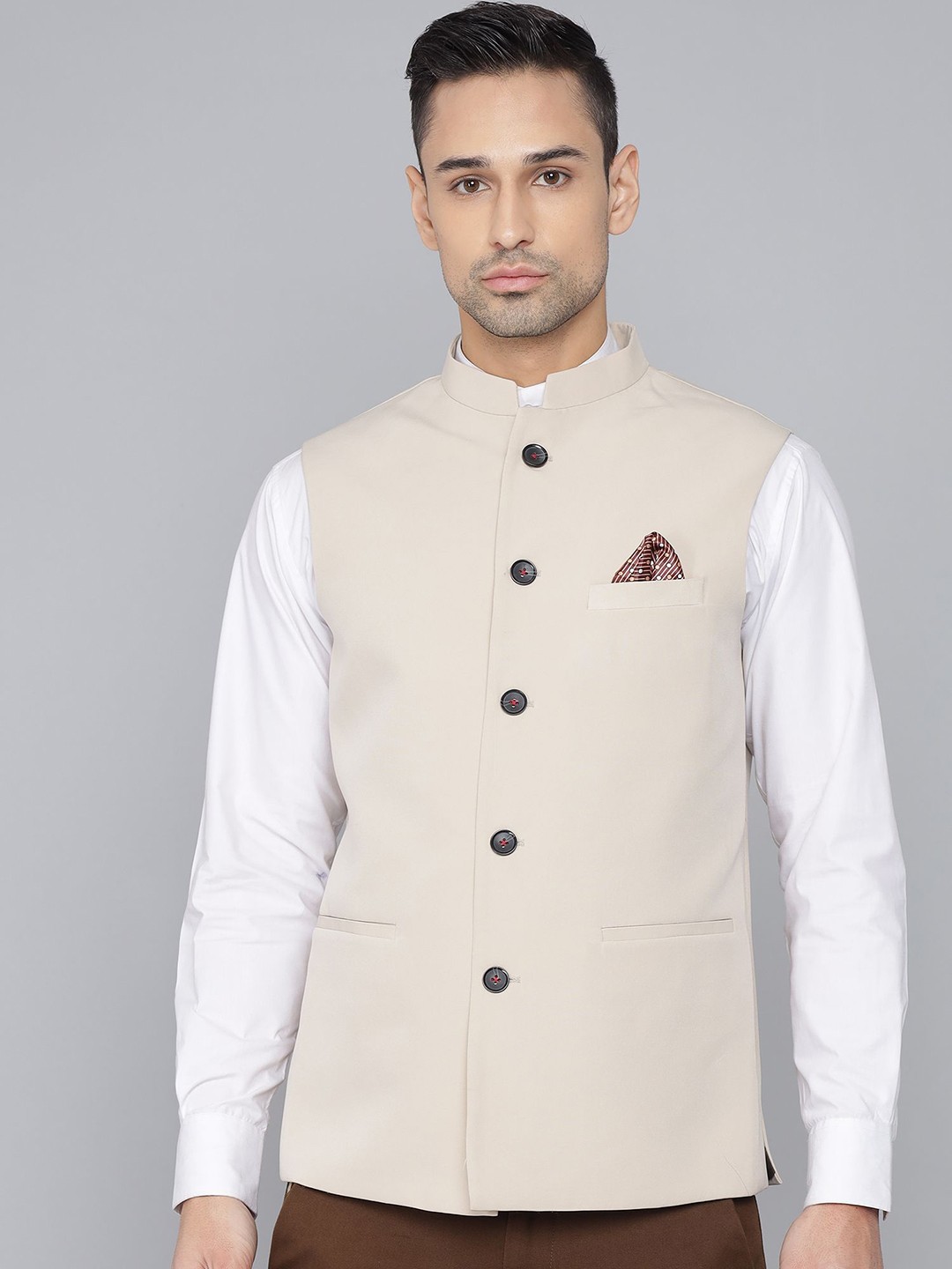 

LA'SCOOT Woven Nehru Jacket, Beige