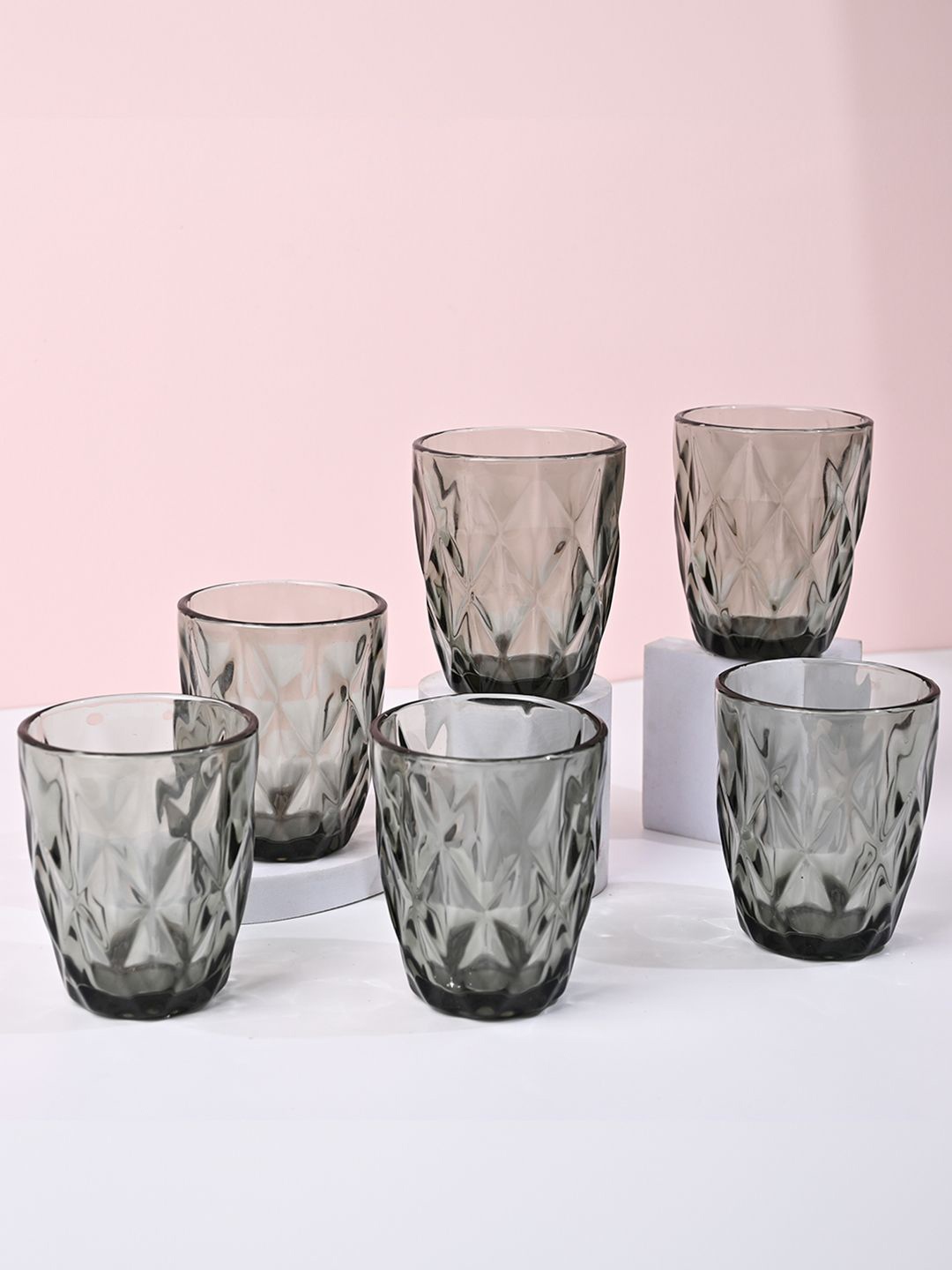 

MARKET99 Blue 6 Pieces Textured Cylinder Shape Wine Glasses, Green
