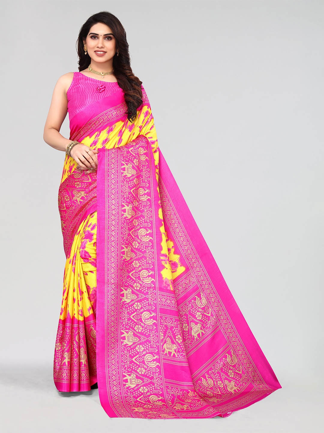 

VIRICA Abstract Printed Daily Wear Saree, Pink