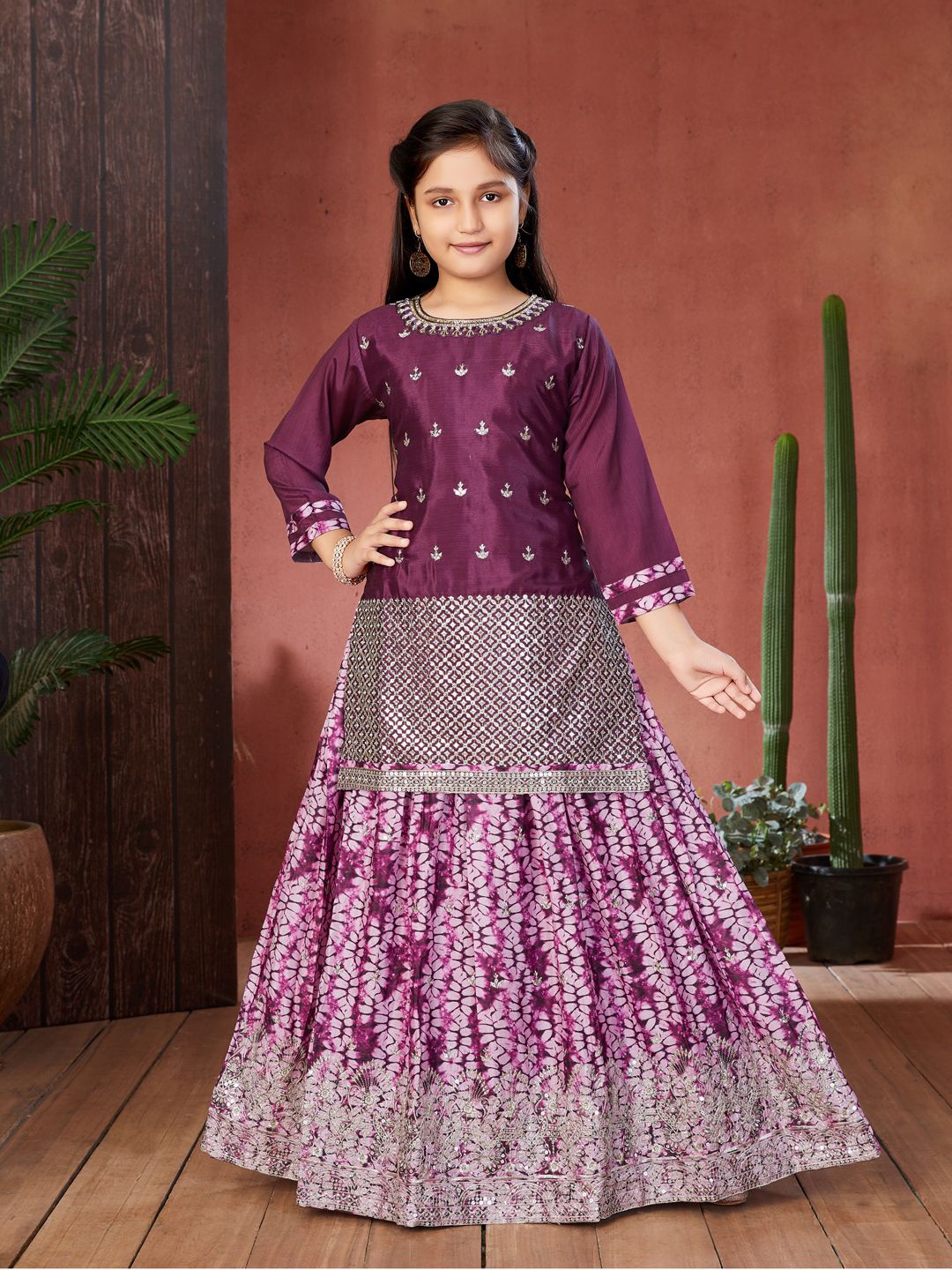 

Aarika Girls Embellished Sequinned Silk Ready to Wear Lehenga & Choli, Purple
