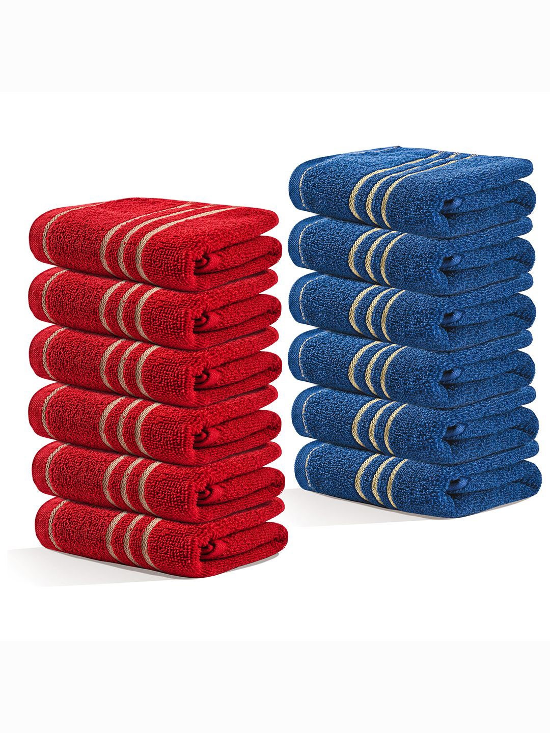 

Kuber Industries Red & Blue 12 Pieces Striped Cotton 450 GSM Bath Towels