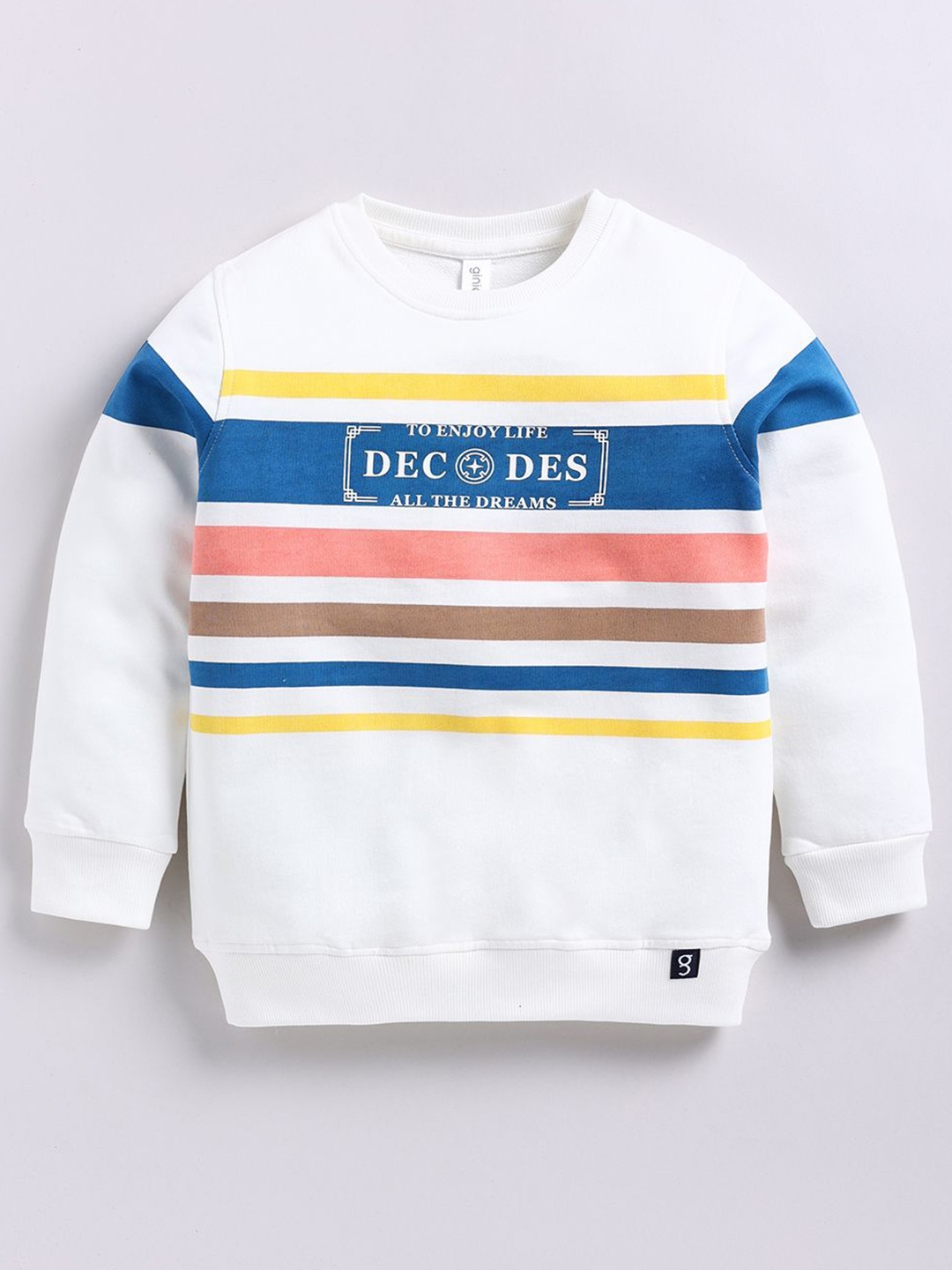 

Ginie Boys Striped Round Neck Cotton Sweatshirt, White