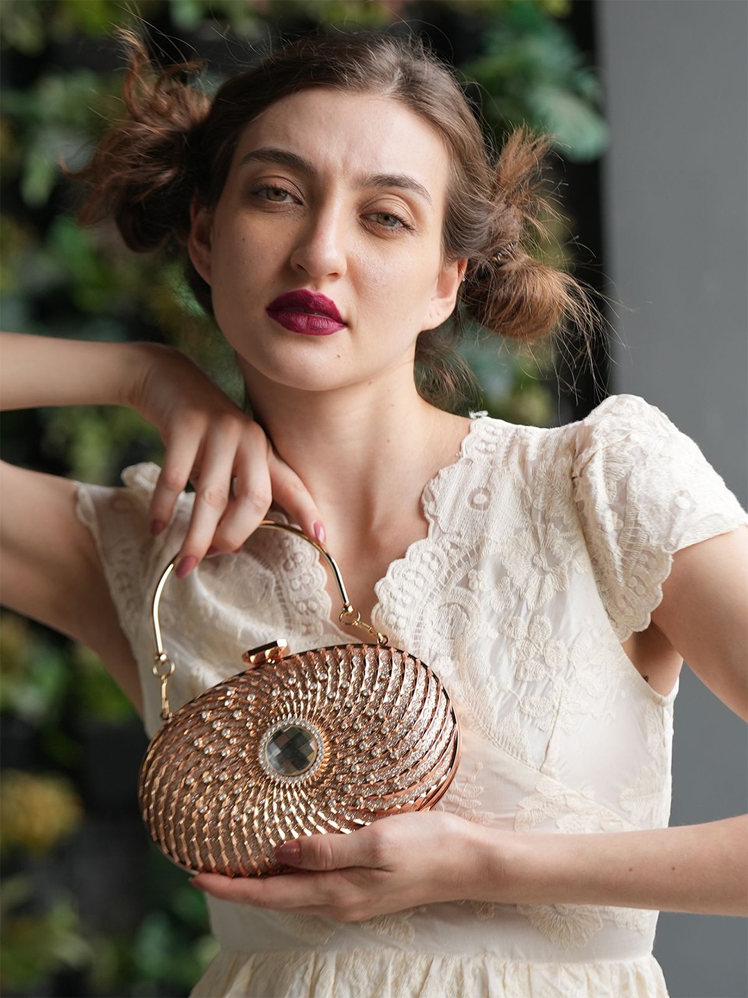 

ODETTE Embellished Box Clutch, Gold
