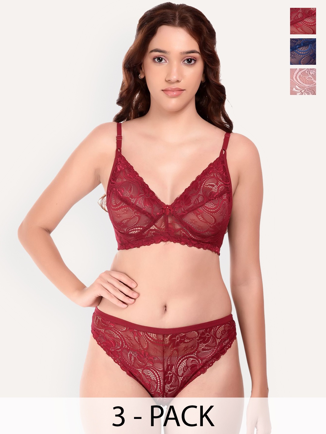 

DressBerry Women Pack Of 3 Self-Design Lingerie Set, Maroon