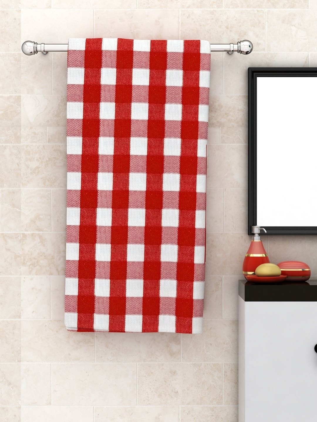 

Aura White & Red Striped High Absorbent Cotton 210 GSM Bath Towel