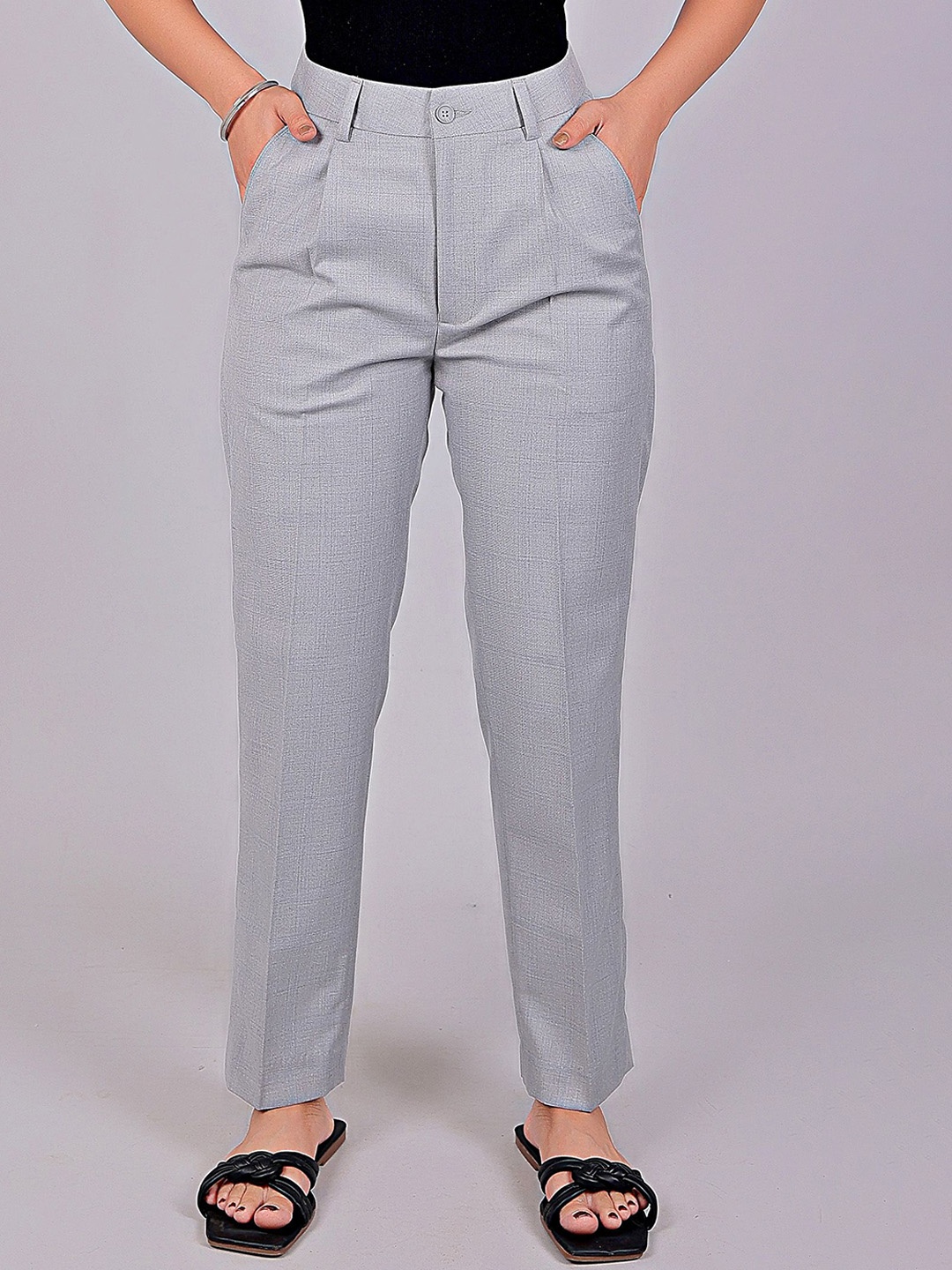 

BLUEBIRD Women Relaxed Straight Leg Straight Fit High-Rise Pleated Trousers, Grey